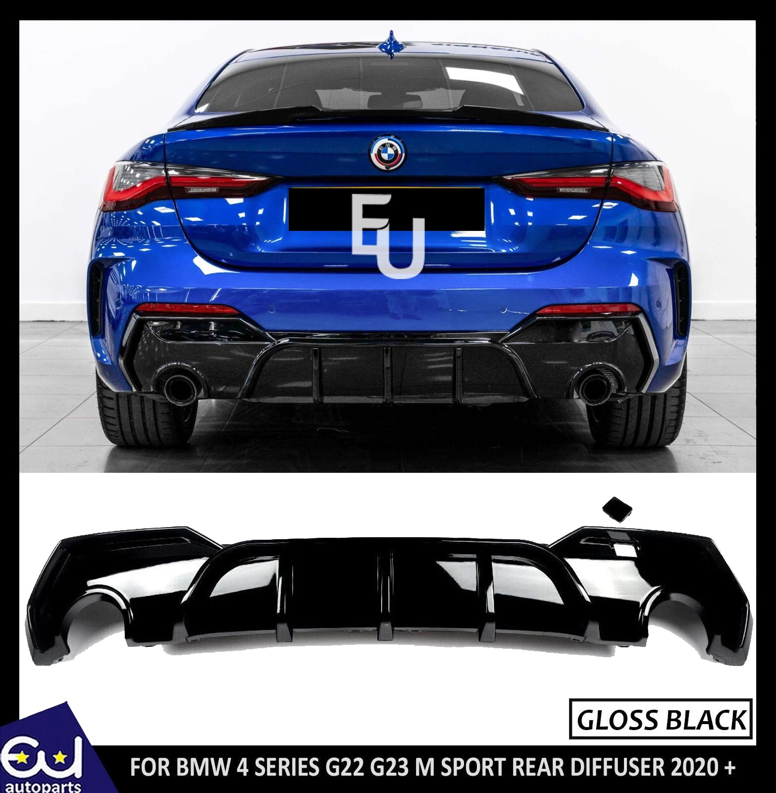 FOR BMW 4 SERIES G22 G23 M SPORT REAR DIFFUSER LIP VALANCE GLOSS BLACK 2020+
