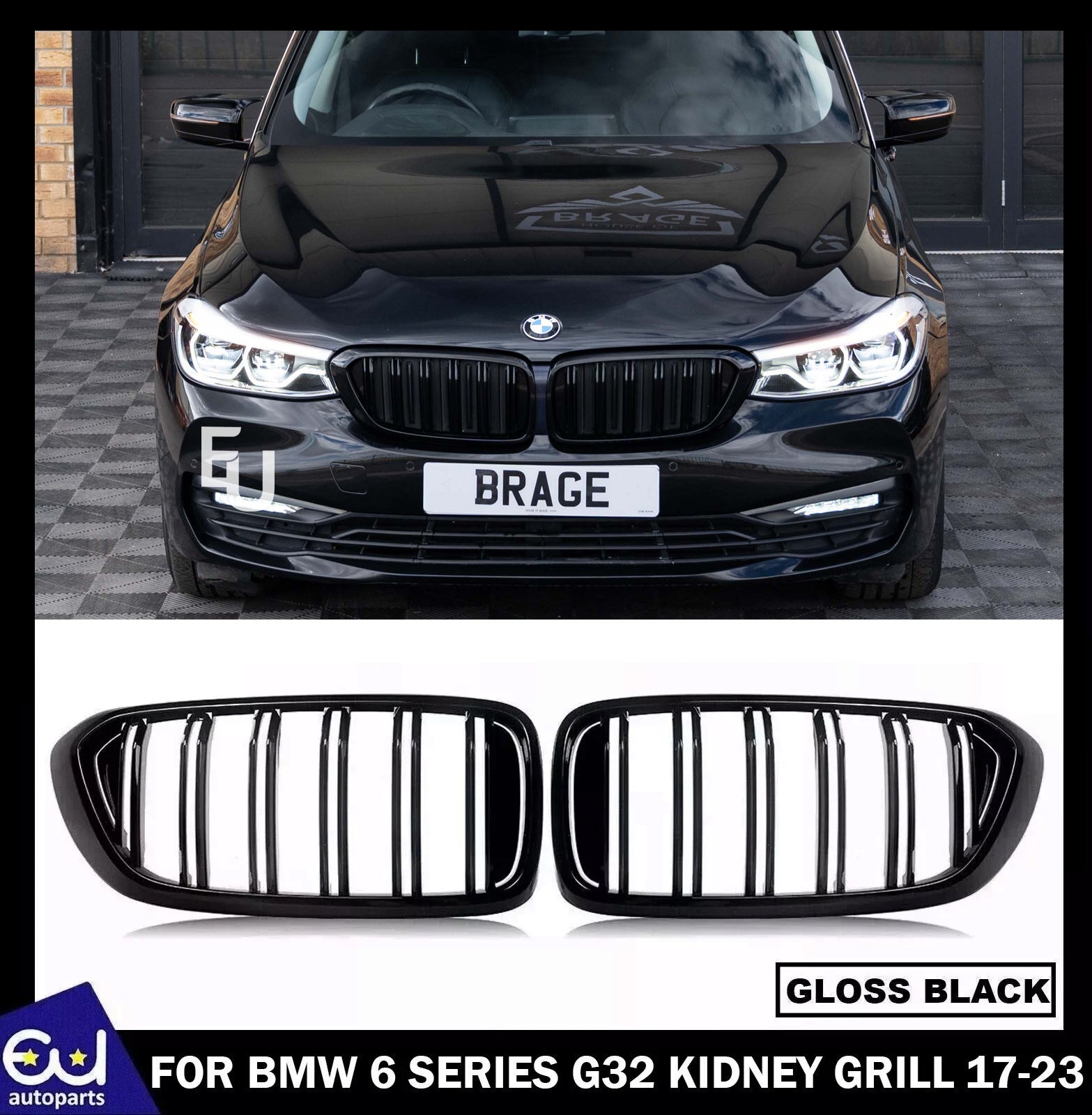 FOR BMW 6 SERIES G32 GRAN TURISMO KIDNEY GRILL GRILLE GLOSS BLACK M STYLE 17-23