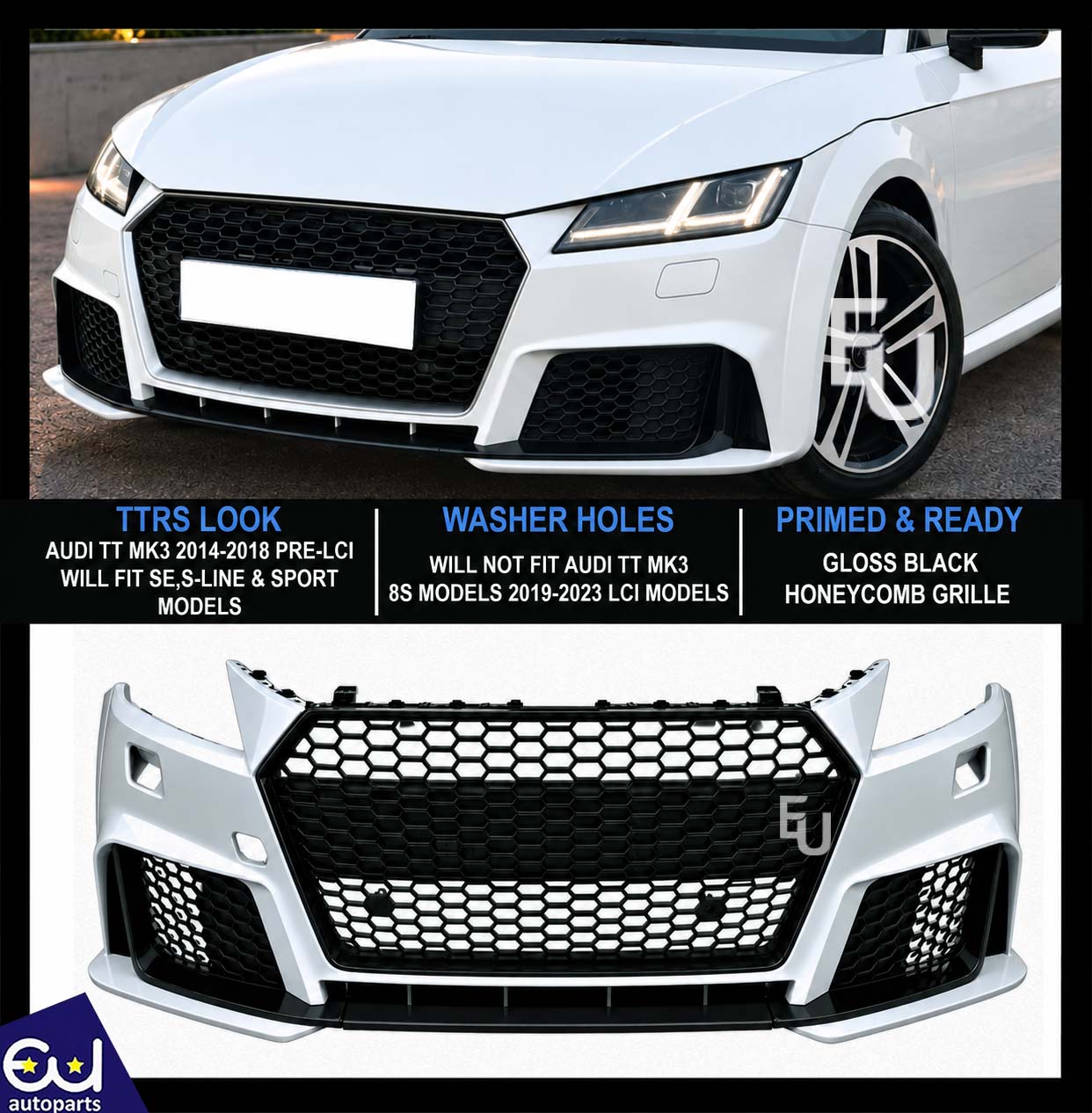 TTRS LOOK CONVERSION FRONT BUMPER BODY KIT FOR AUDI TT MK3 8S 2014-2018 W/GRILLE