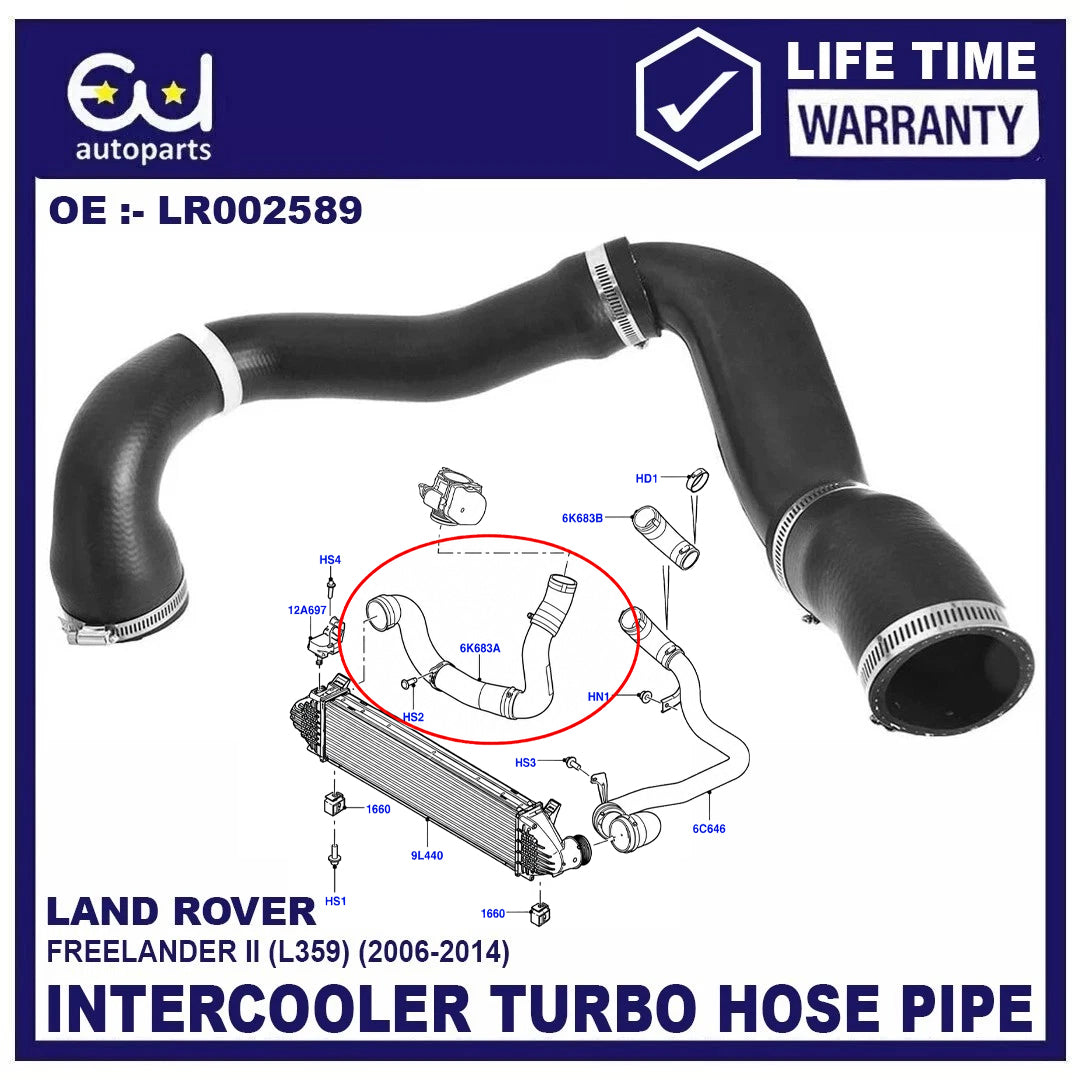 INTERCOOLER TO MANIFOLD HOSE PIPE LR002589 FOR LAND ROVER FREELANDER 2 2.2 TD4