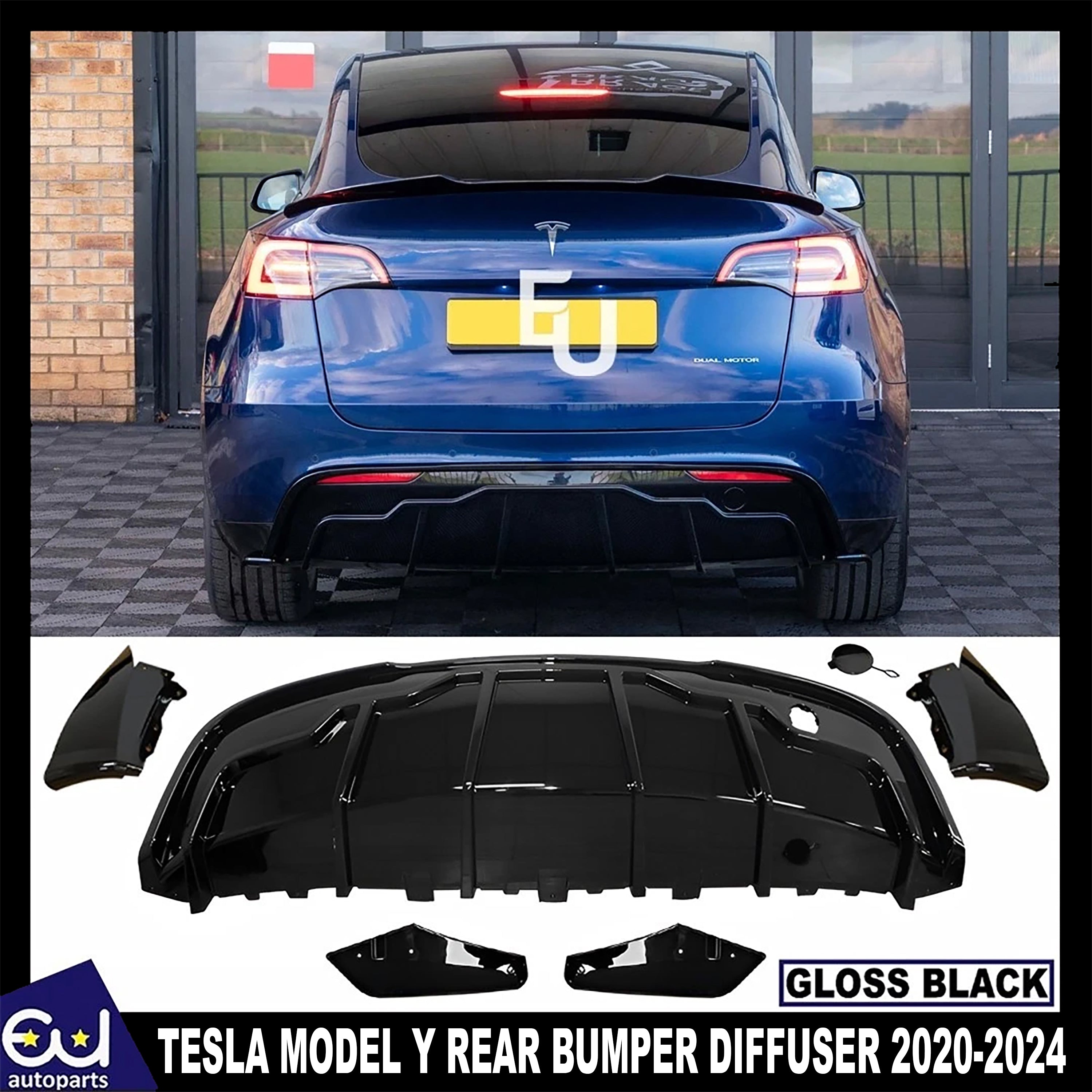 FOR TESLA MODEL Y REAR BUMPER DIFFUSER LIP SPOILER GLOSS BLACK 2020-2023