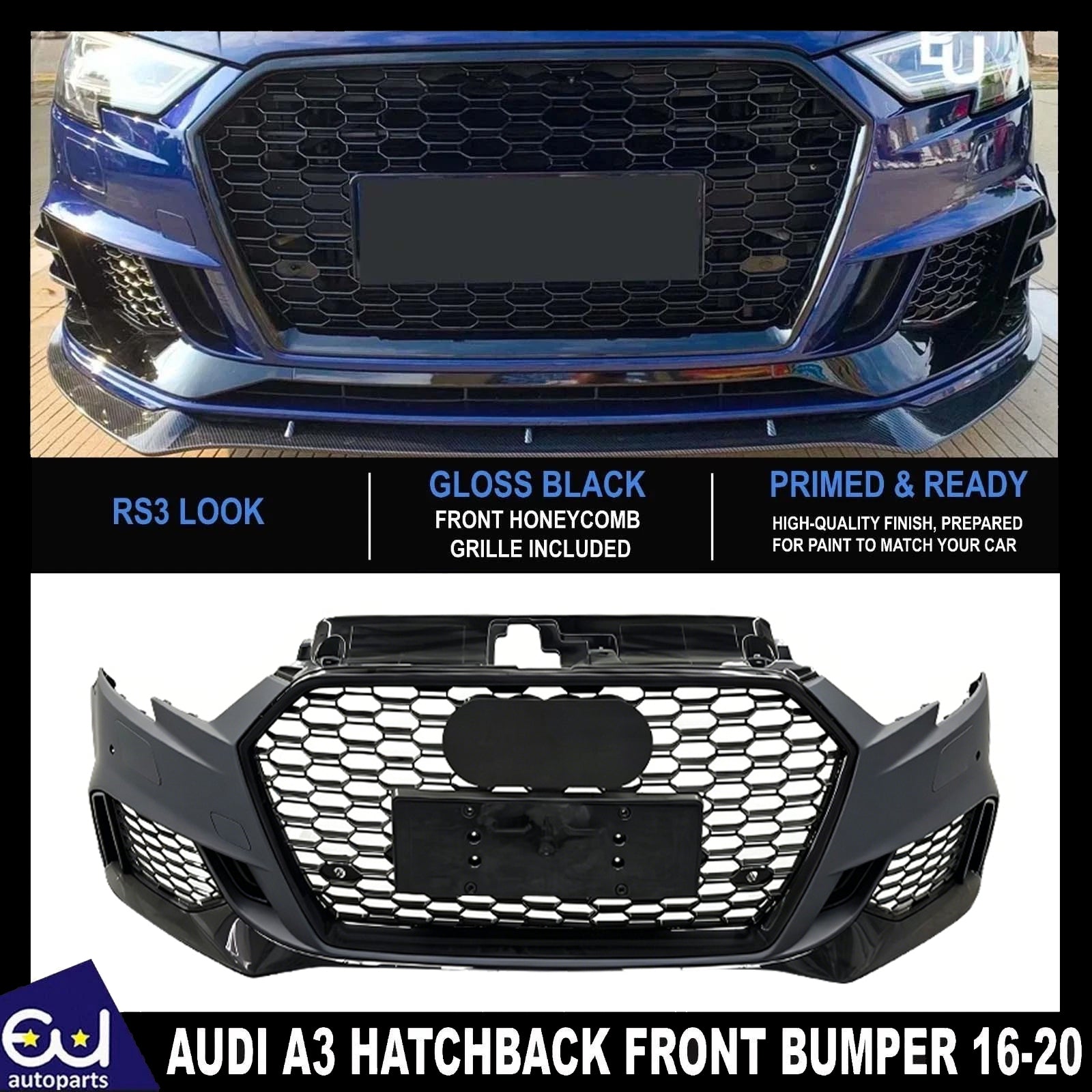 FRONT BUMPER RS3 STYLE REPLACEMENT FOR AUDI A3 HATCHBACK SPORTSBACK 8V 16-20