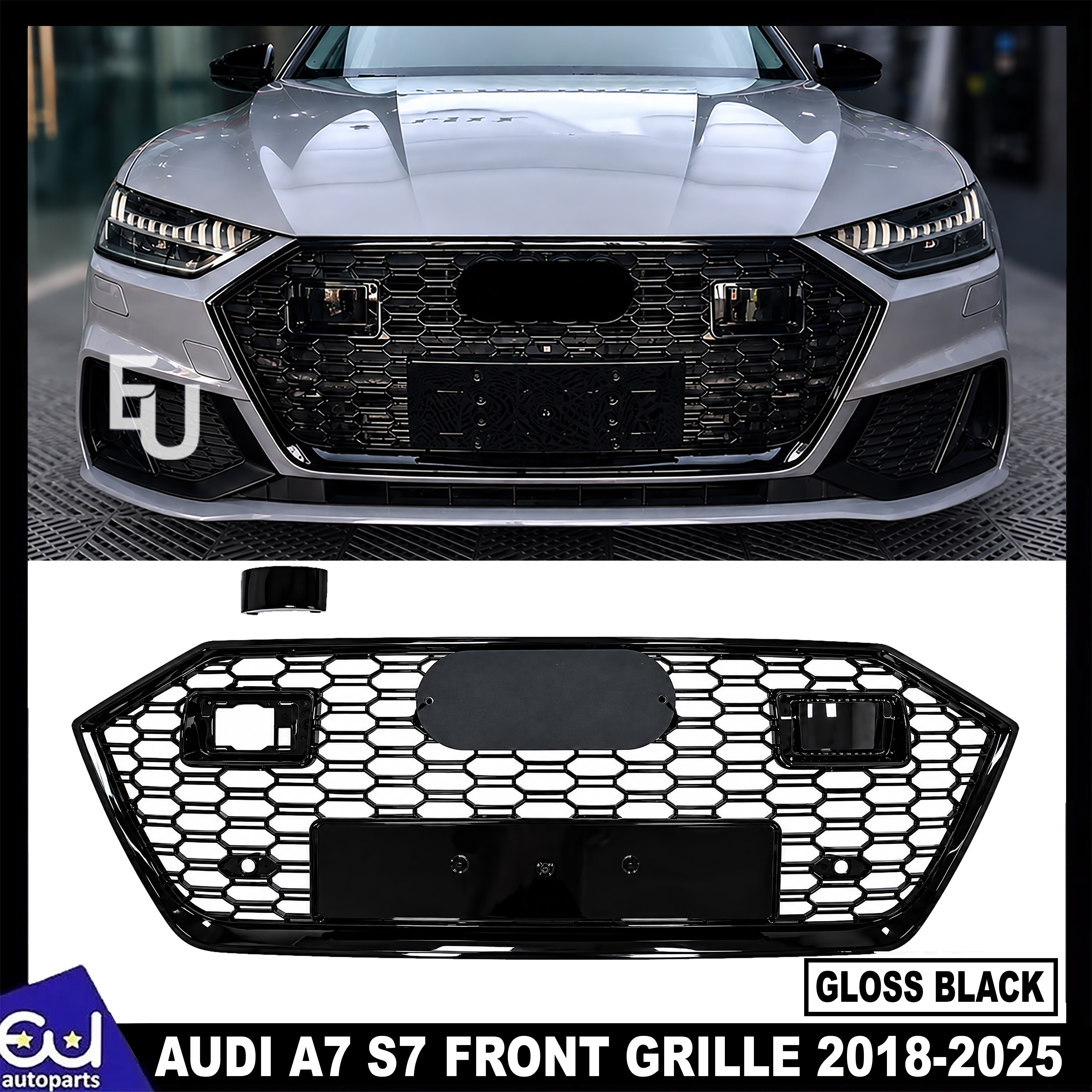 FRONT BUMPER HONEYCOMB GRILLE GRILL FOR AUDI A7 S7 2018-2025 W/ACC BLACK