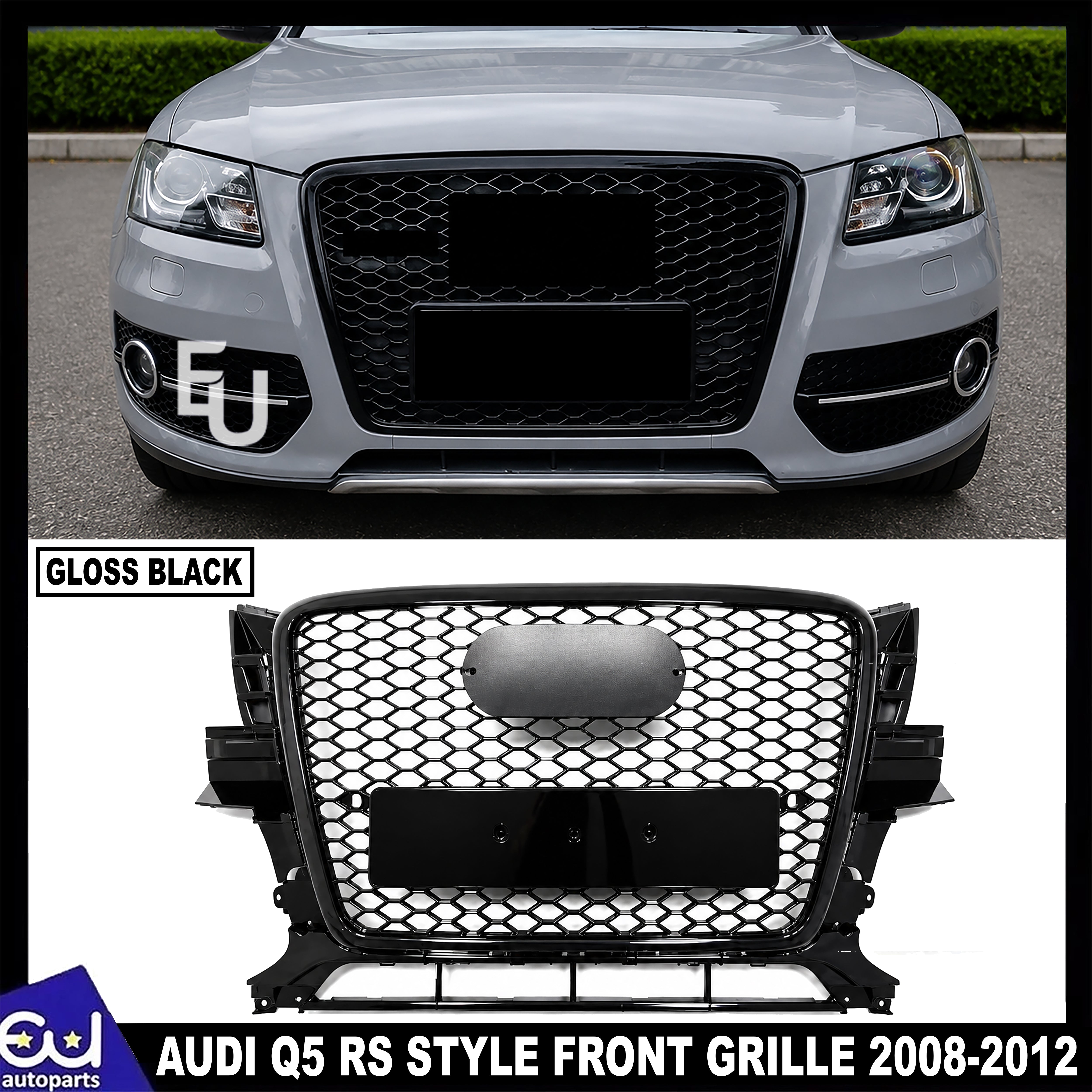 GLOSS BLACK RS STYLE HONEYCOMB FRONT MAIN GRILLE GRILL FOR AUDI Q5 2008-2012