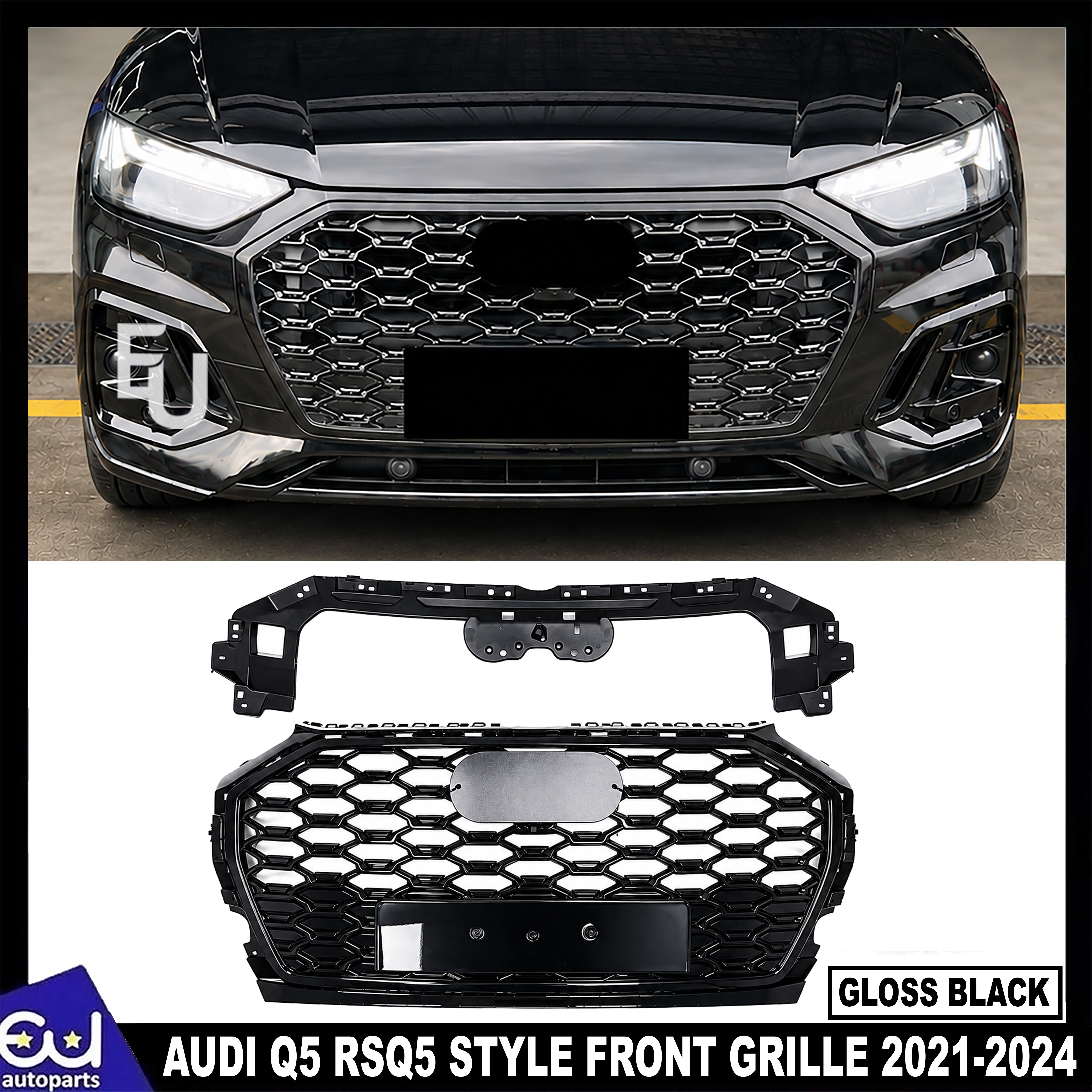 RSQ5 STYLE FRONT HONEYCOMB GRILLE BLACK FOR AUDI Q5 FY 2021-2024 FACELIFT