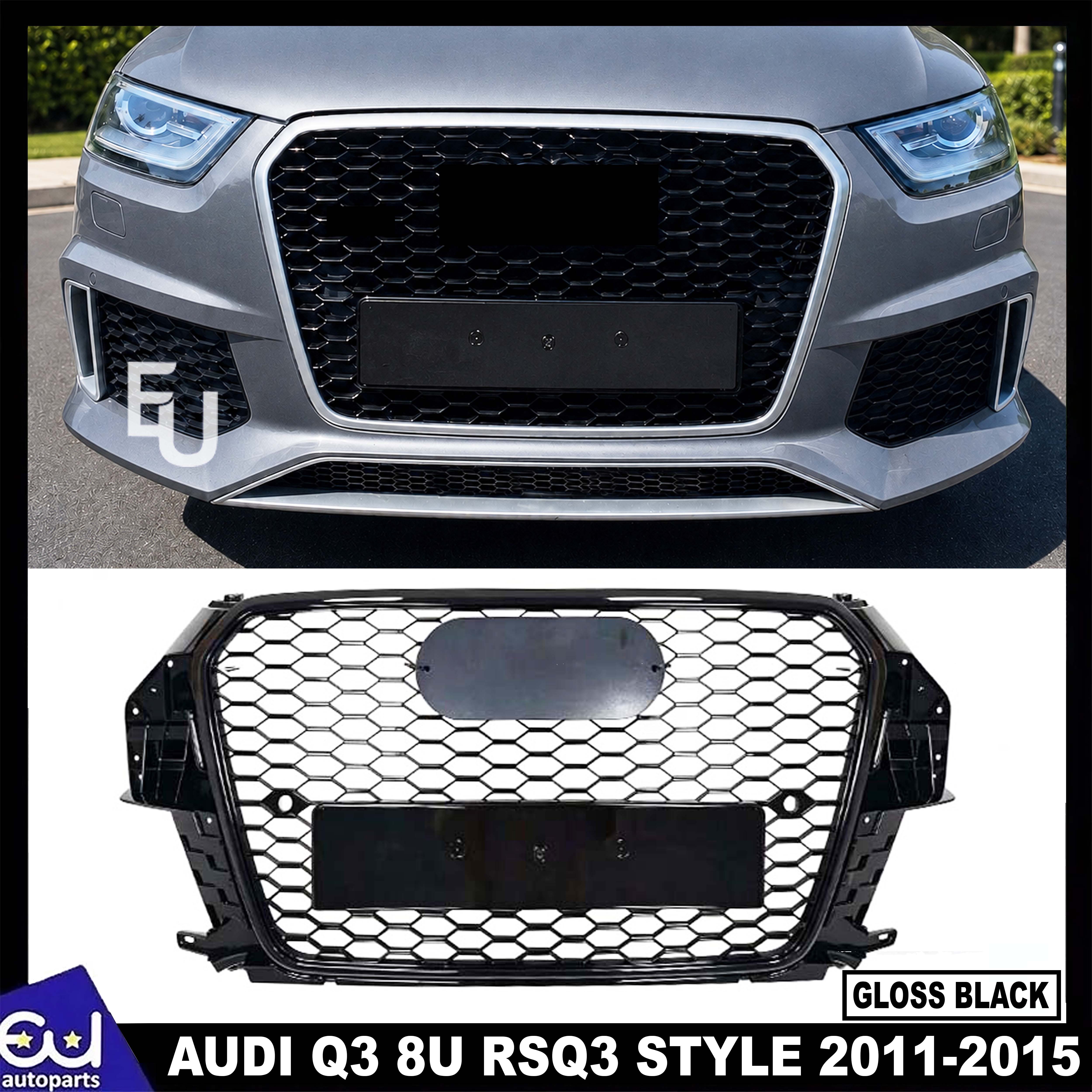 RSQ3 STYLE FRONT BUMPER HONEYCOMB GRILLE FOR AUDI Q3 8U 2011-2015 GLOSS BLACK