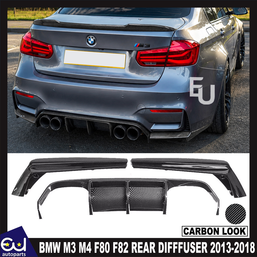 FOR BMW 3 4 SERIES F80 F82 M3 M4 REAR DIFFUSER VALANCE V STYLE CARBON LOOK 13-18