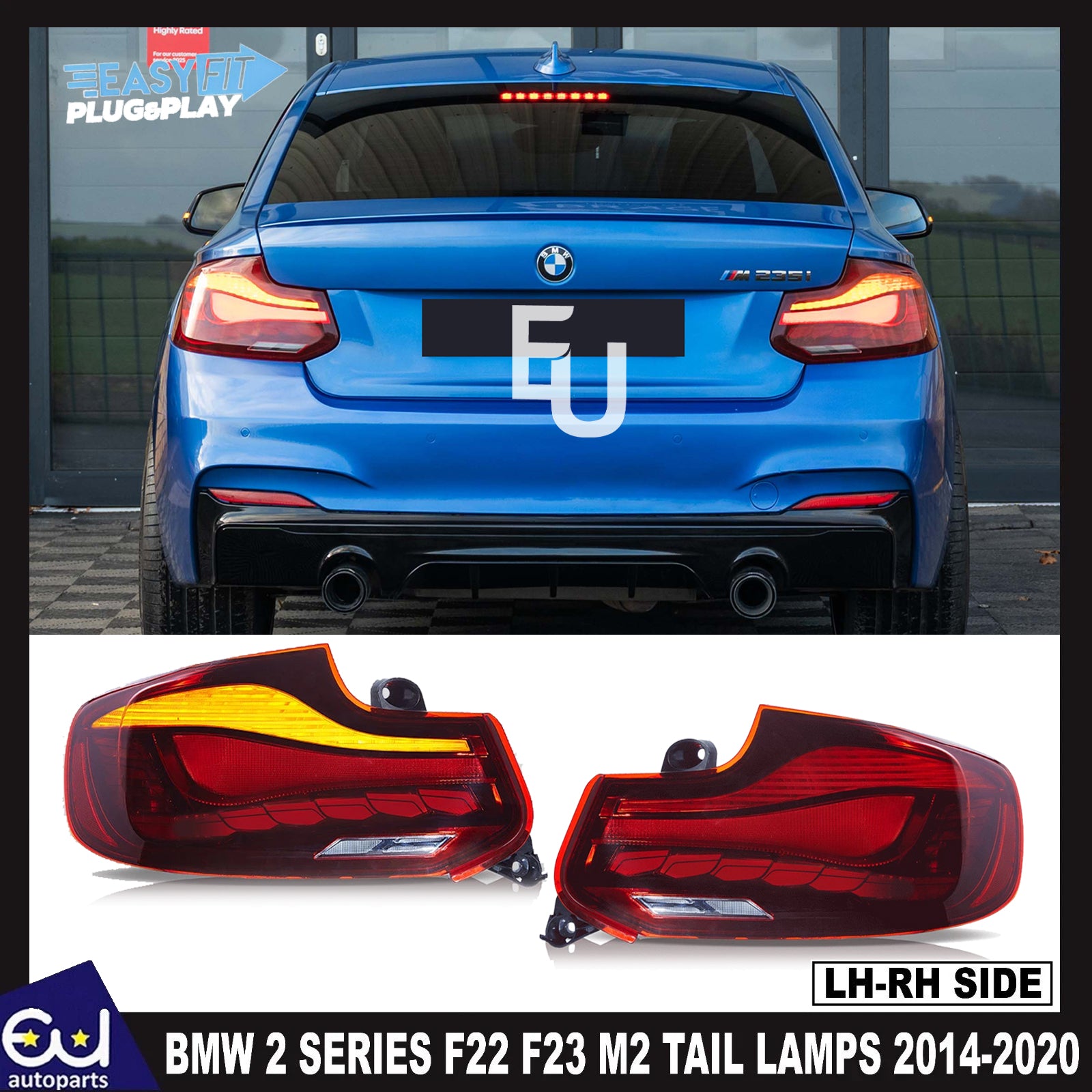 PAIR RED OLED TAIL LIGHTS LAMP FOR BMW 2 SERIES F22 F23 M2 W/ANIMATION 2014-2020