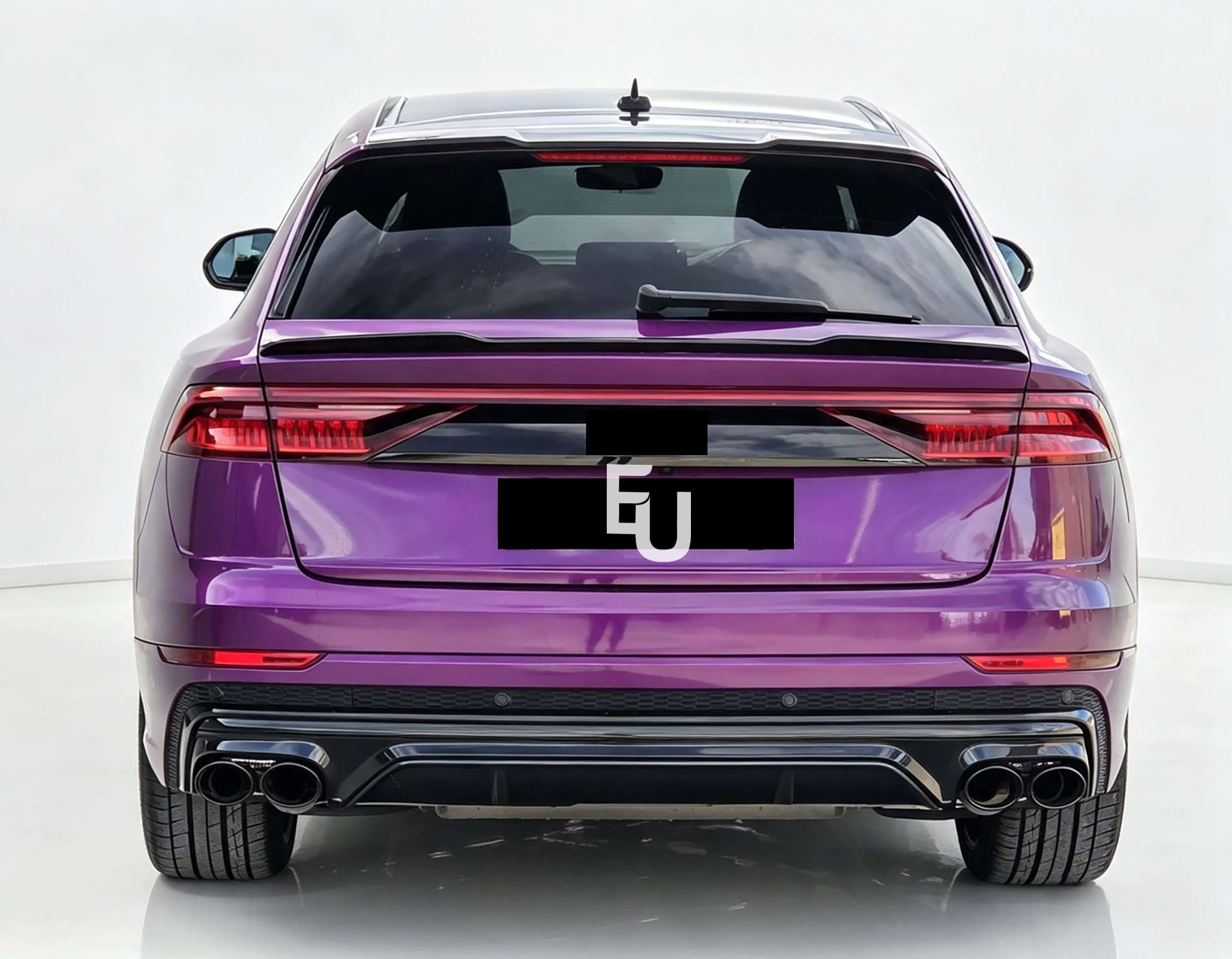 SQ8 LOOK REAR BUMPER DIFFUSER FOR AUDI Q8 2018+ WITH GLOSS BLACK EXHAUST TIPS
