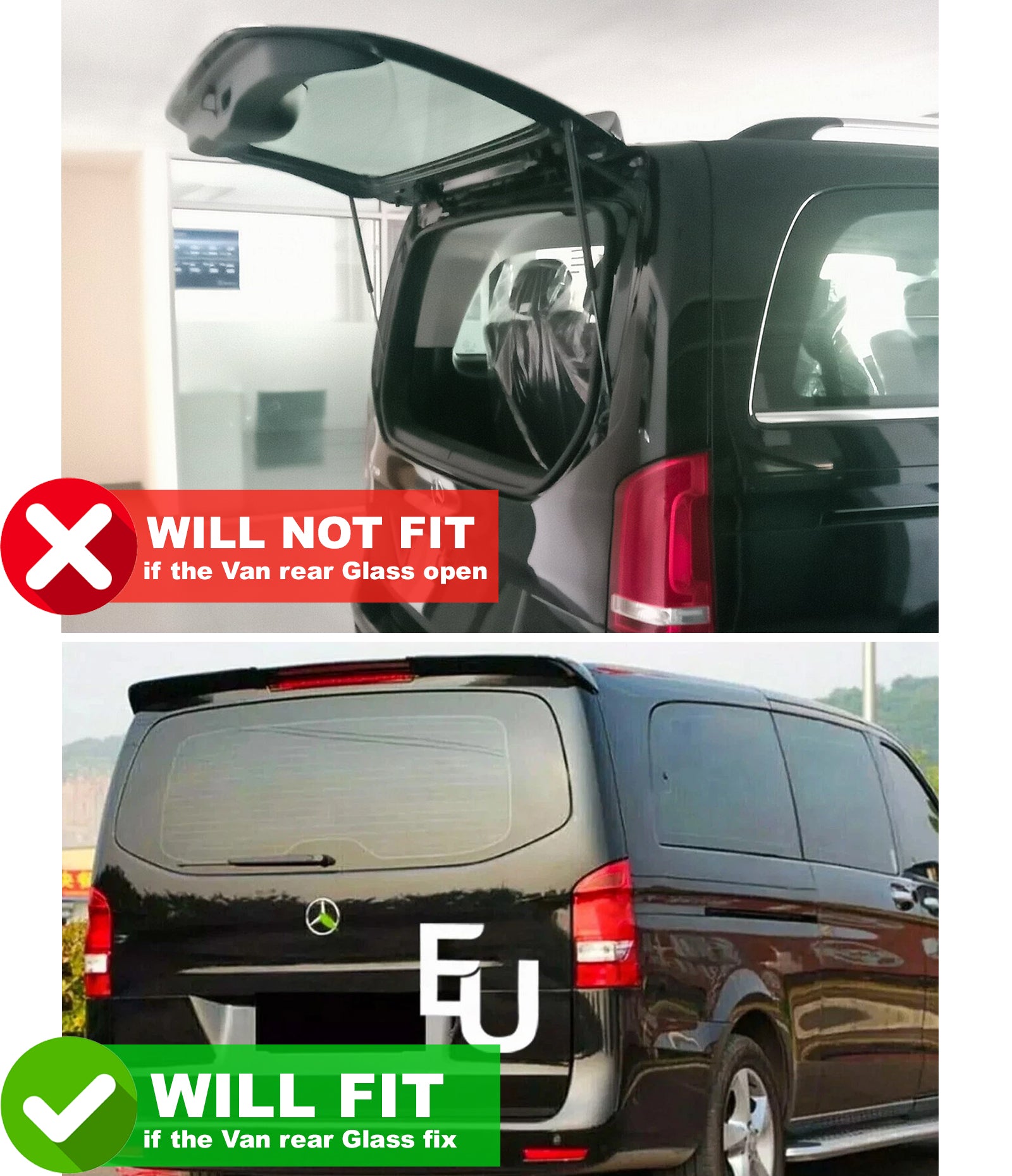REAR TAILGATE ROOF SPOILER FOR MERCEDES V-CLASS VITO VAN W447 2014+ GLOSS BLACK