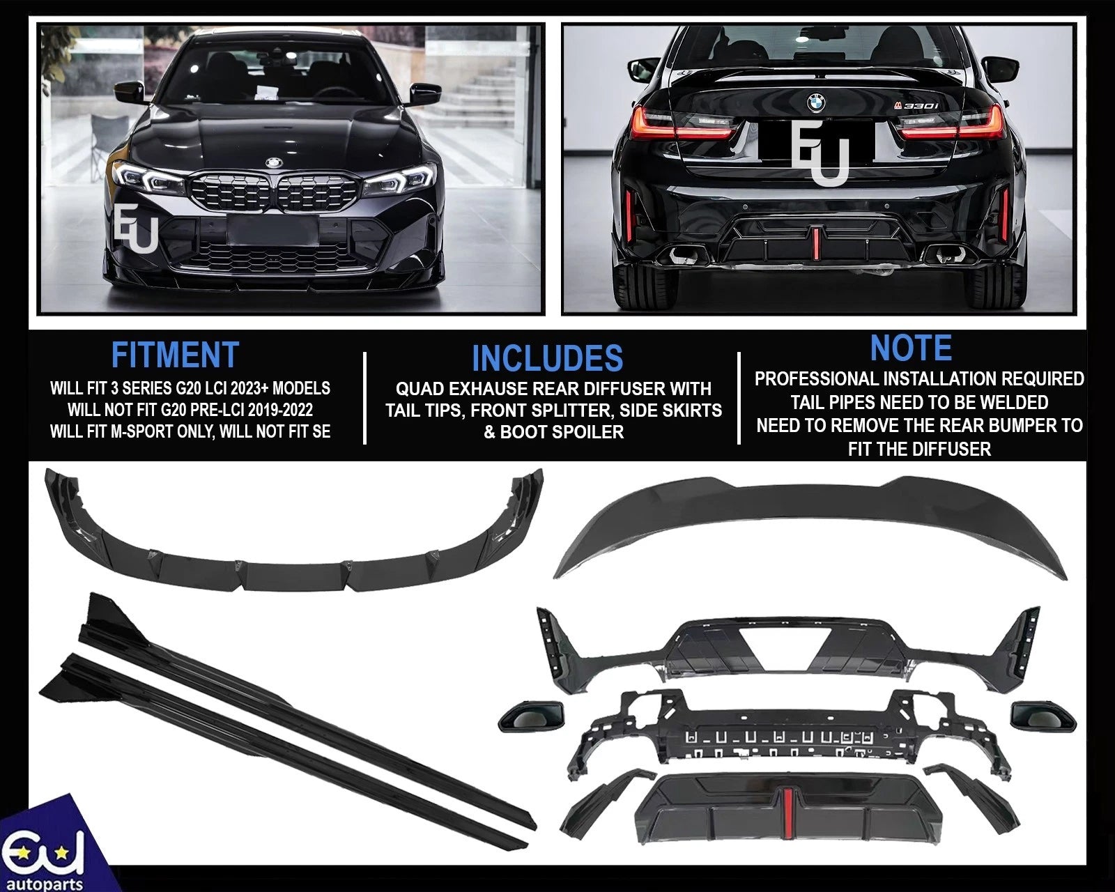 FOR BMW 3 SERIES G20 LCI M SPORT BODYKIT BODY KIT FRONT SPLITTER DIFFUSER 2022+