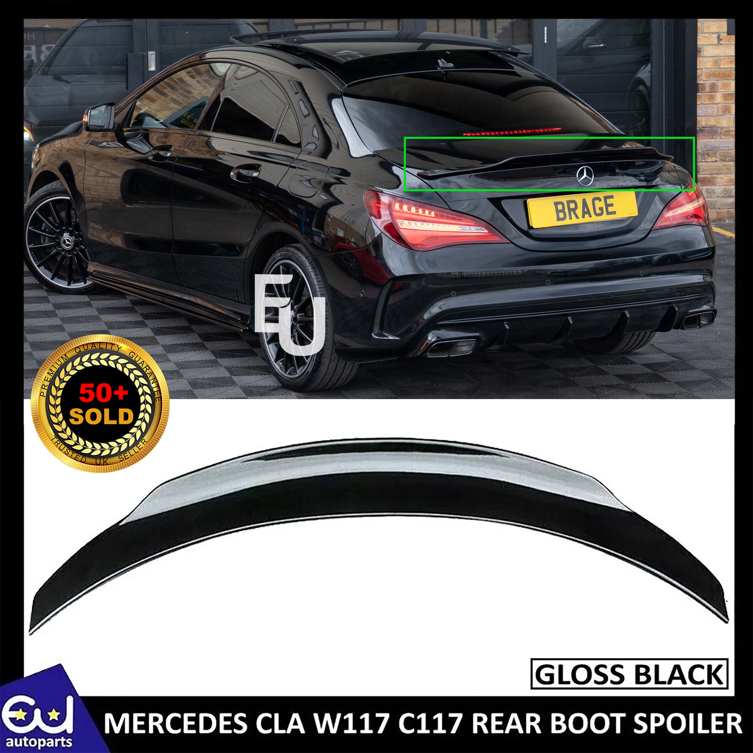 FOR MERCEDES CLA W117 C117 GLOSS BLACK REAR DUCKTAIL PSM HIGH KICK BOOT SPOILER
