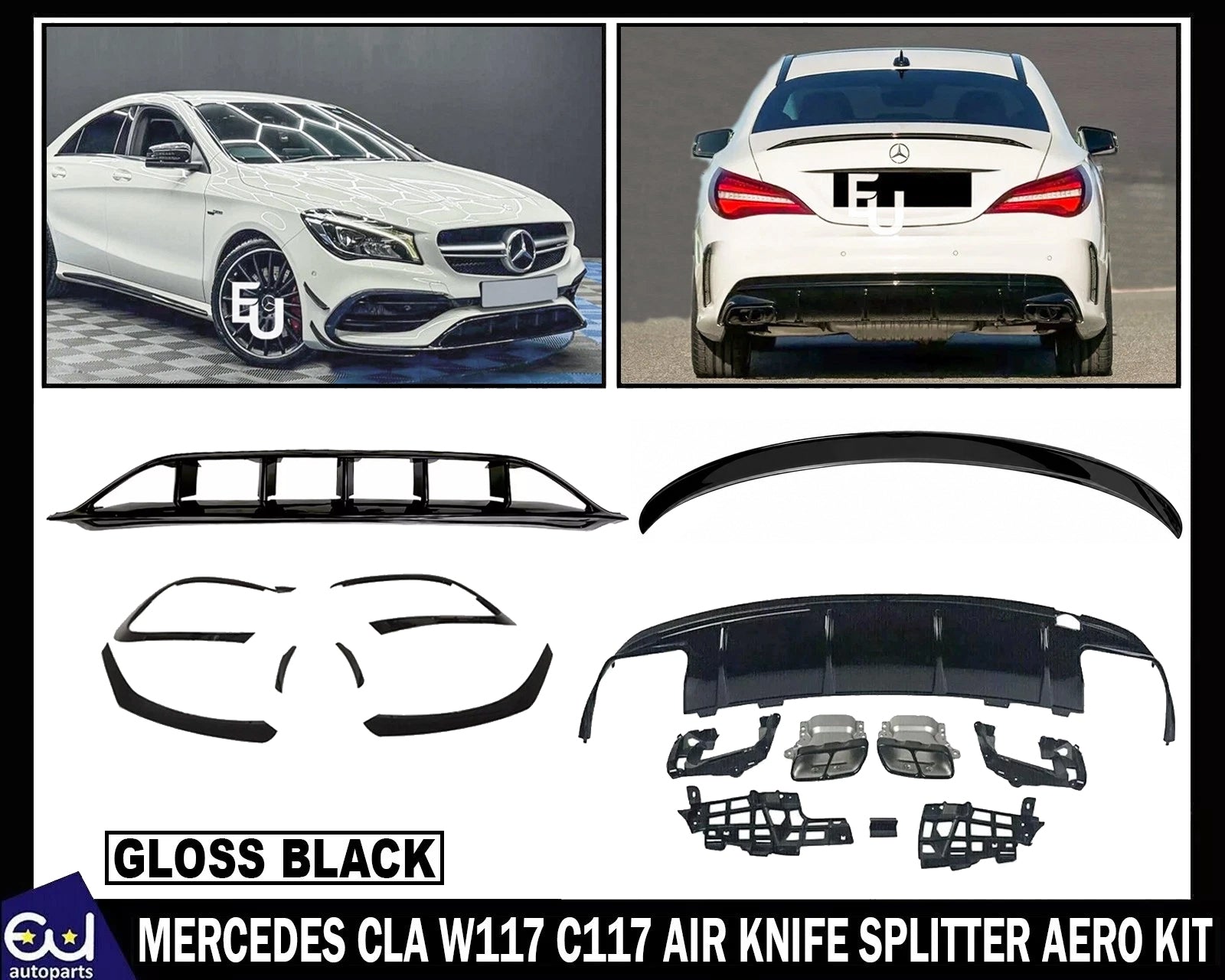 FOR MERCEDES CLA W117 C117 AIR KNIFE SPLITTER AERO KIT REAR DIFFUSER BODYKIT