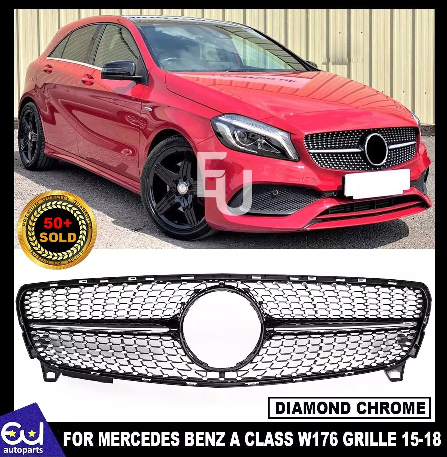 FOR MERCEDES A CLASS W176 FACELIFT DIAMOND CHROME SILVER GRILL GRILLE AMG 16-18