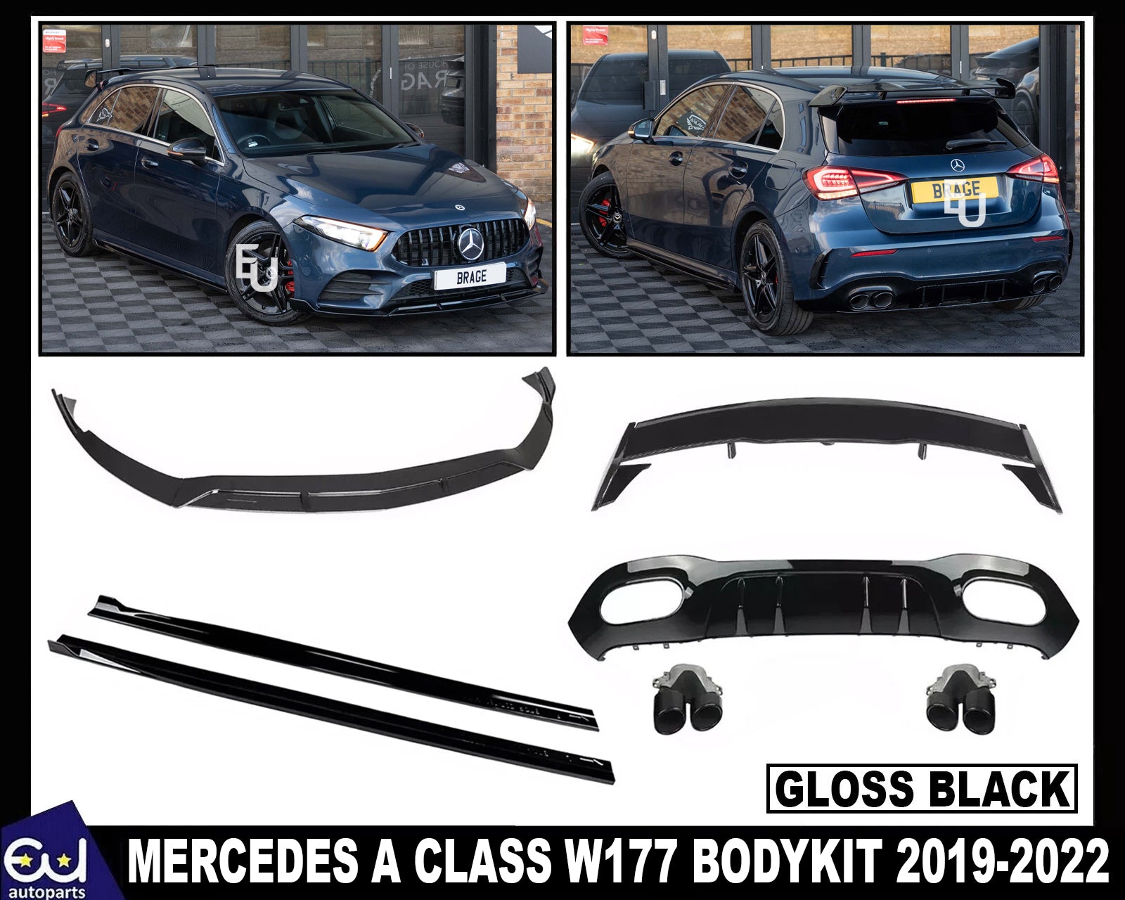 FOR MERCEDES A CLASS W177 A45 BODYKIT FRONT SPLITTER REAR DIFFUSER ROOF SPOILER