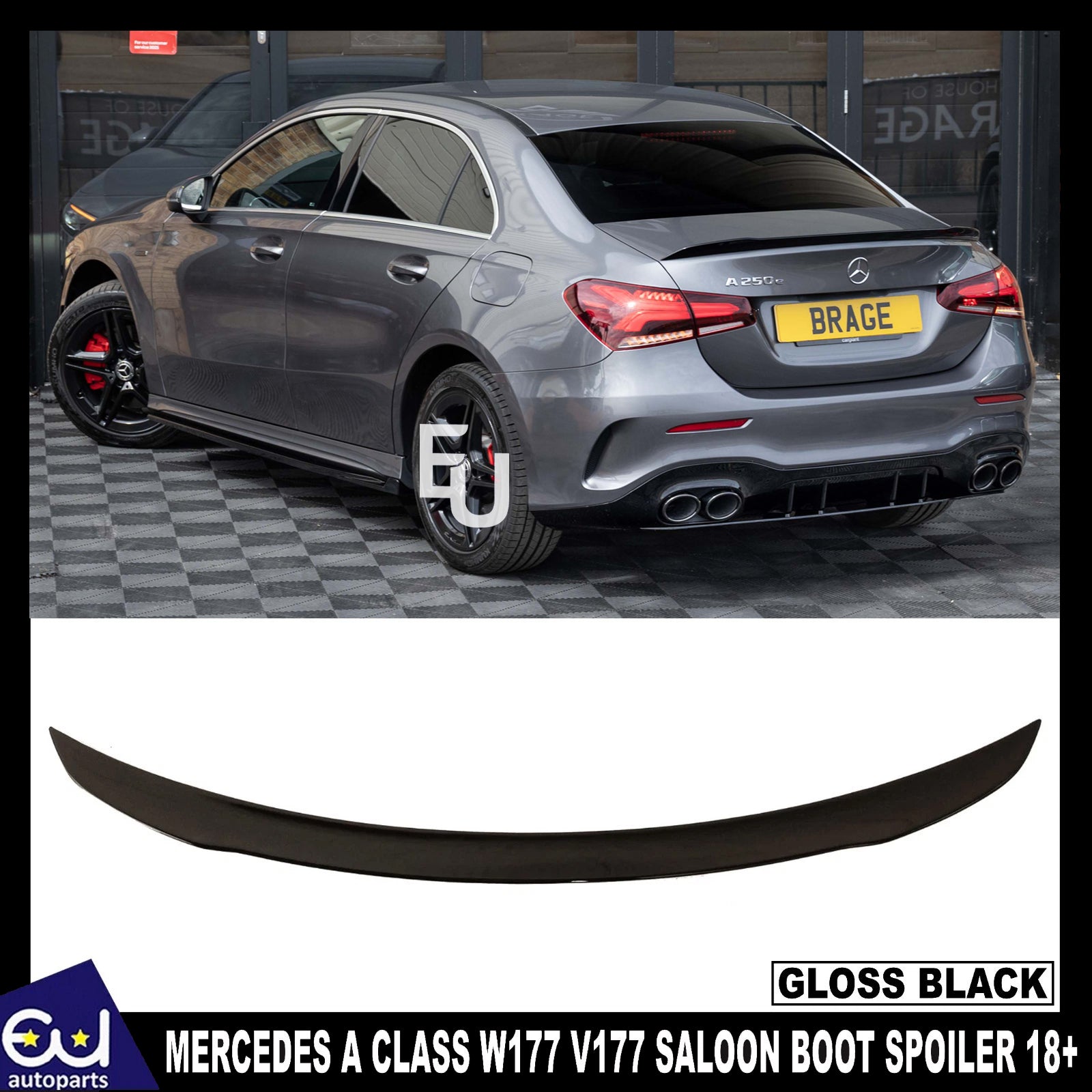 FOR MERCEDES BENZ A CLASS V177 SALOON A35 GLOSS BLACK REAR BOOT SPOILER LIP