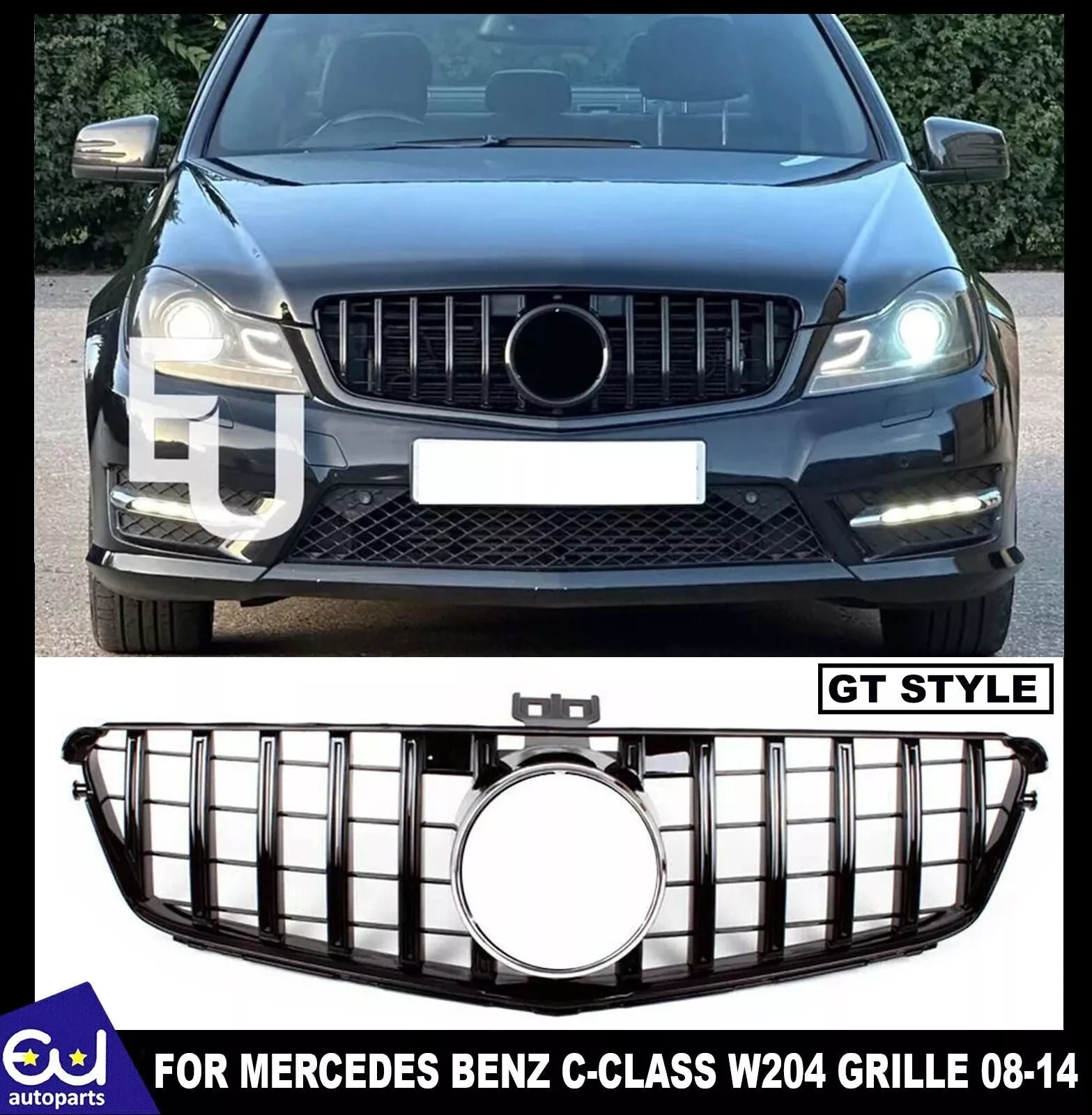 FOR MERCEDES C CLASS W204 07-14 FRONT GRILLE GRILL BLACK PANAMERICANA GT STYLE