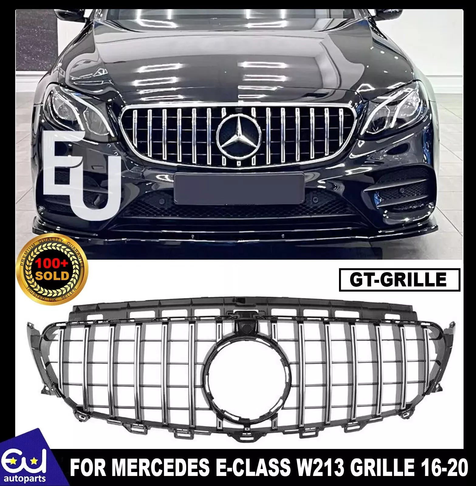 FOR MERCEDES E CLASS W213 C238 FRONT GRILLE GRILL GT R STYLE SILVER CHROME 16-20