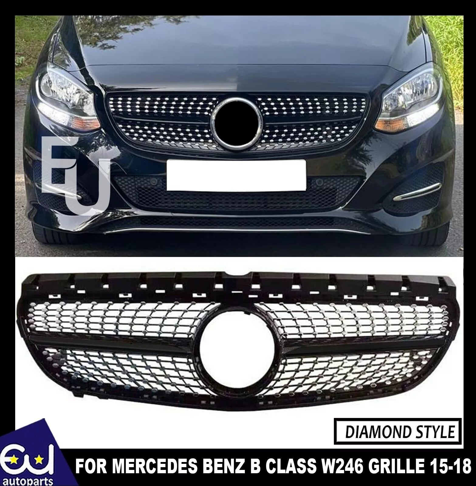 FOR MERCEDES BENZ B CLASS W246 BUMPER SPORT GRILLE 2015-2018 FACELIFT DIAMOND