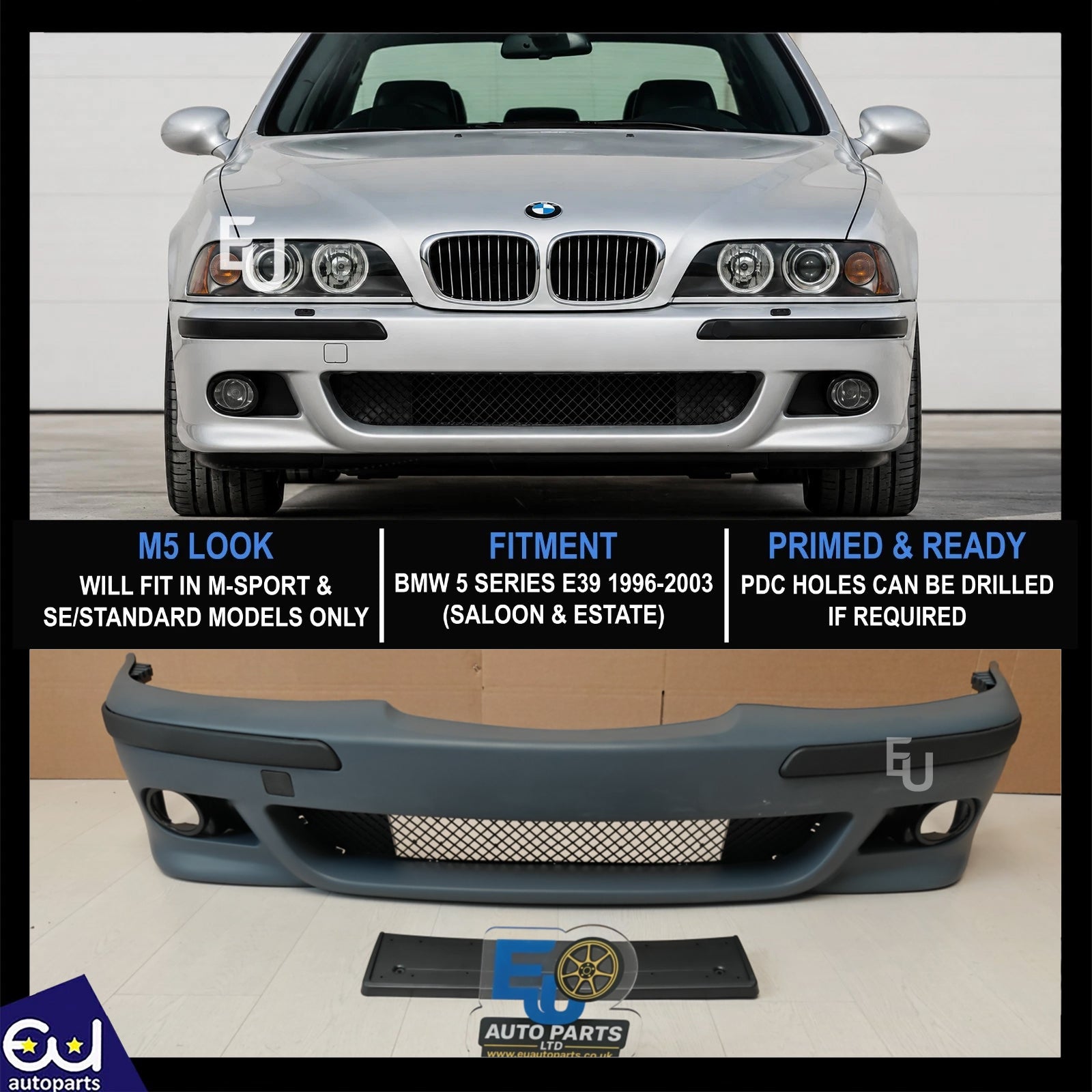 FOR BMW 5 SERIES E39 M5 STYLE FRONT BUMPER 1996-2003 WITHOUT JET & PDC HOLE