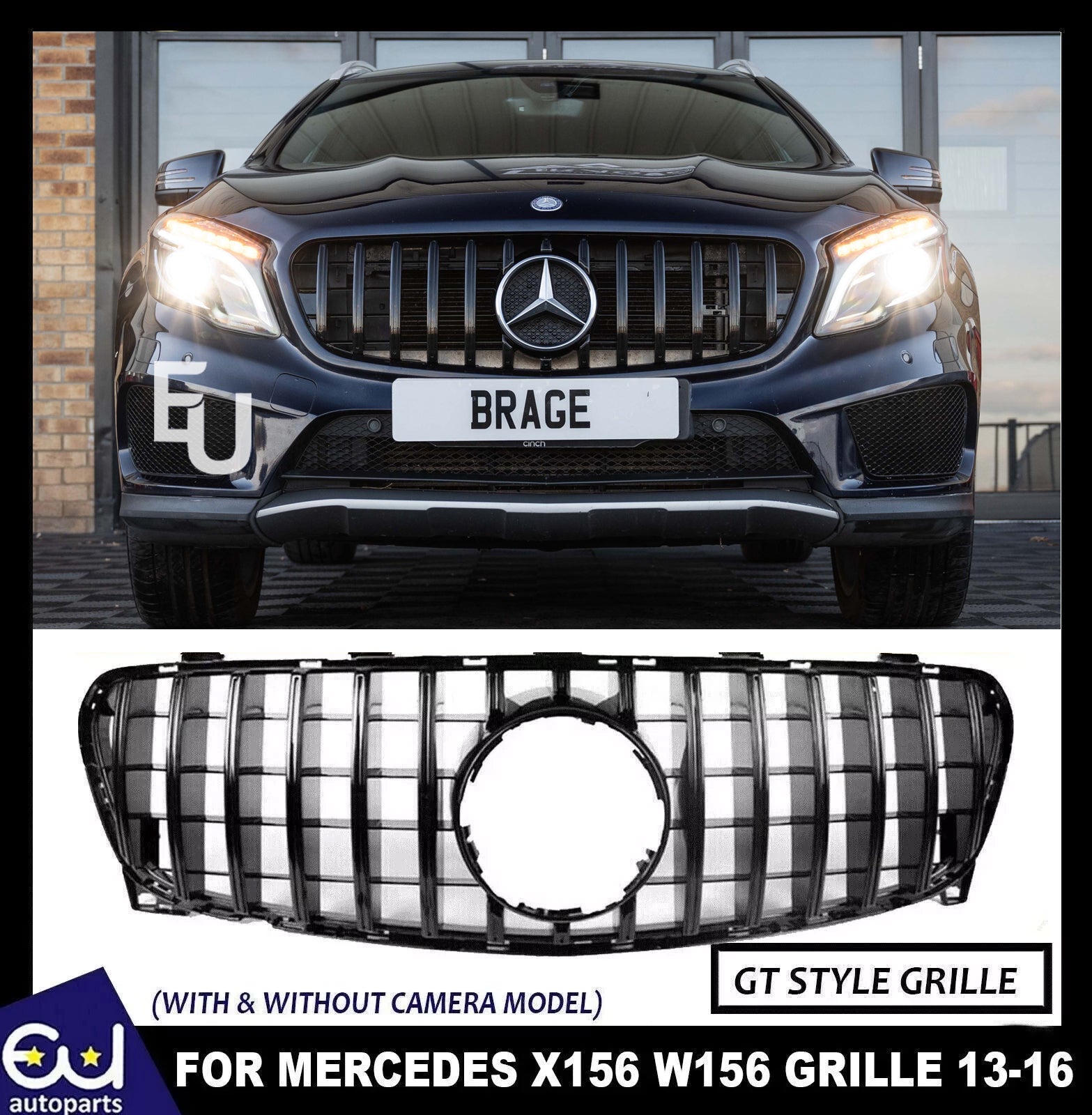 FOR MERCEDES X156 W156 GLA CLASS AMG PANAMERICANA GT GTR STYLE GRILLE BLK 13-16