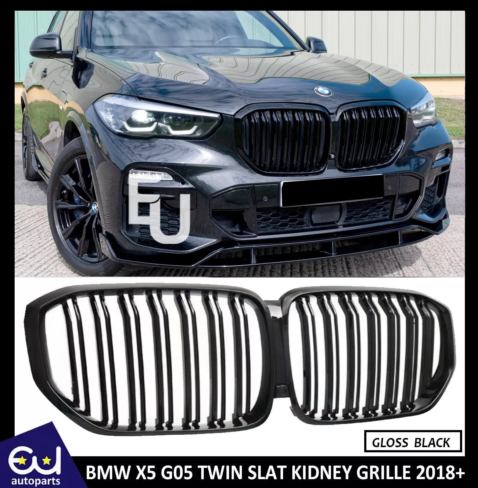 FOR BMW X5 G05 GLOSS BLACK TWIN DUAL SLAT KIDNEY GRILL GRILLE 2018 ONWARDS MODEL