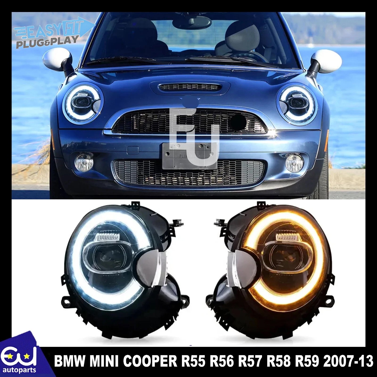 FULL LED HEADLIGHTS LAMP FOR BMW MINI COOPER 2007-2013 R55 R56 R57 R58 R59 LH+RH