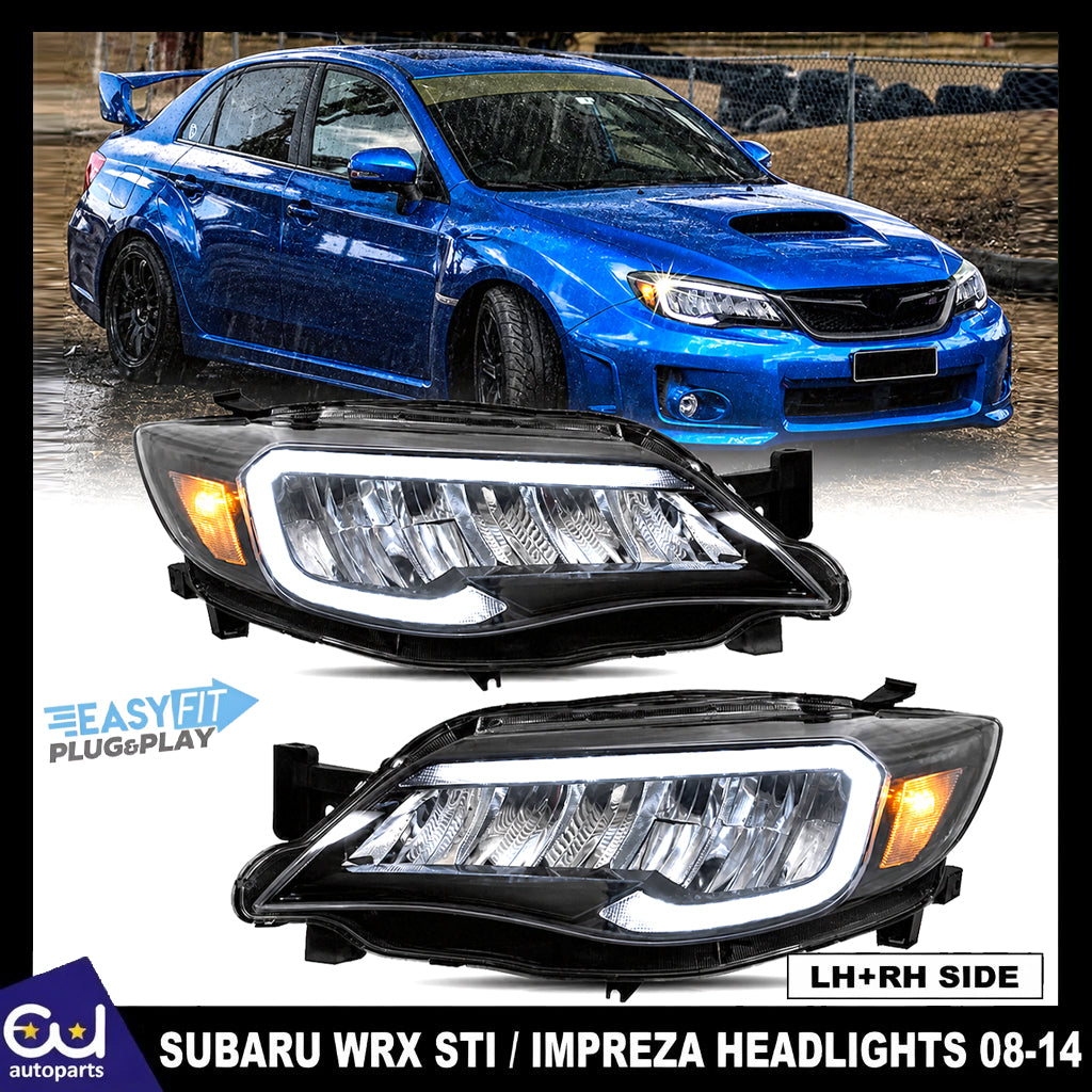 PAIR HEADLIGHTS LAMP W/ANIMATION FOR SUBARU WRX STI / IMPREZA 08-14 LED DRL SETS