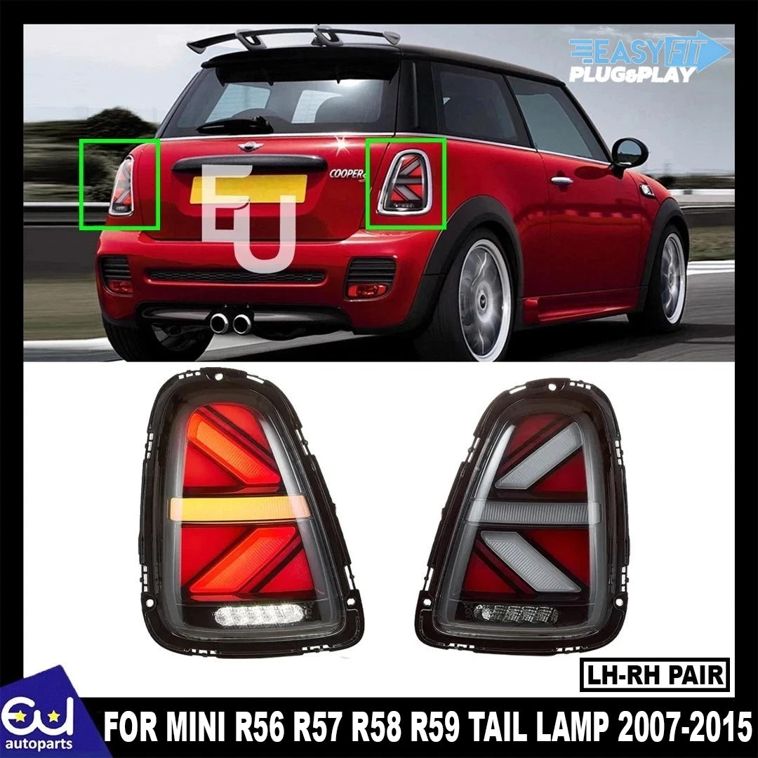 SMOKED LED REAR TAIL LAMP LIGHTS FOR MINI R56 R57 R58 R59 2007-15 UNION JACK