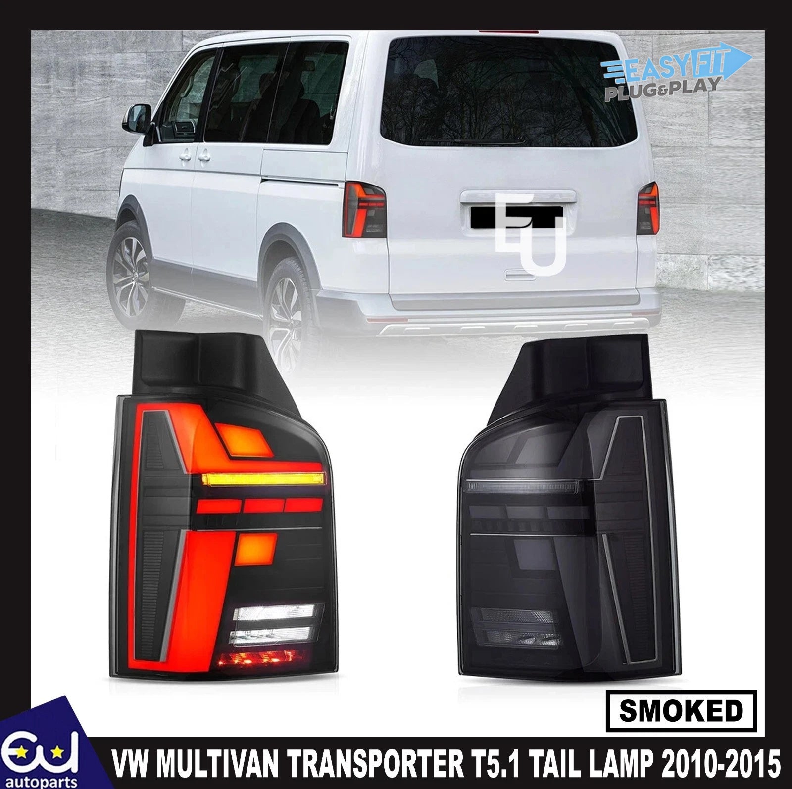 FOR VW MULTIVAN TRANSPORTER T5 T5.1 SMOKED LED REAR TAIL LIGHTS LAMP W/ANIMATION