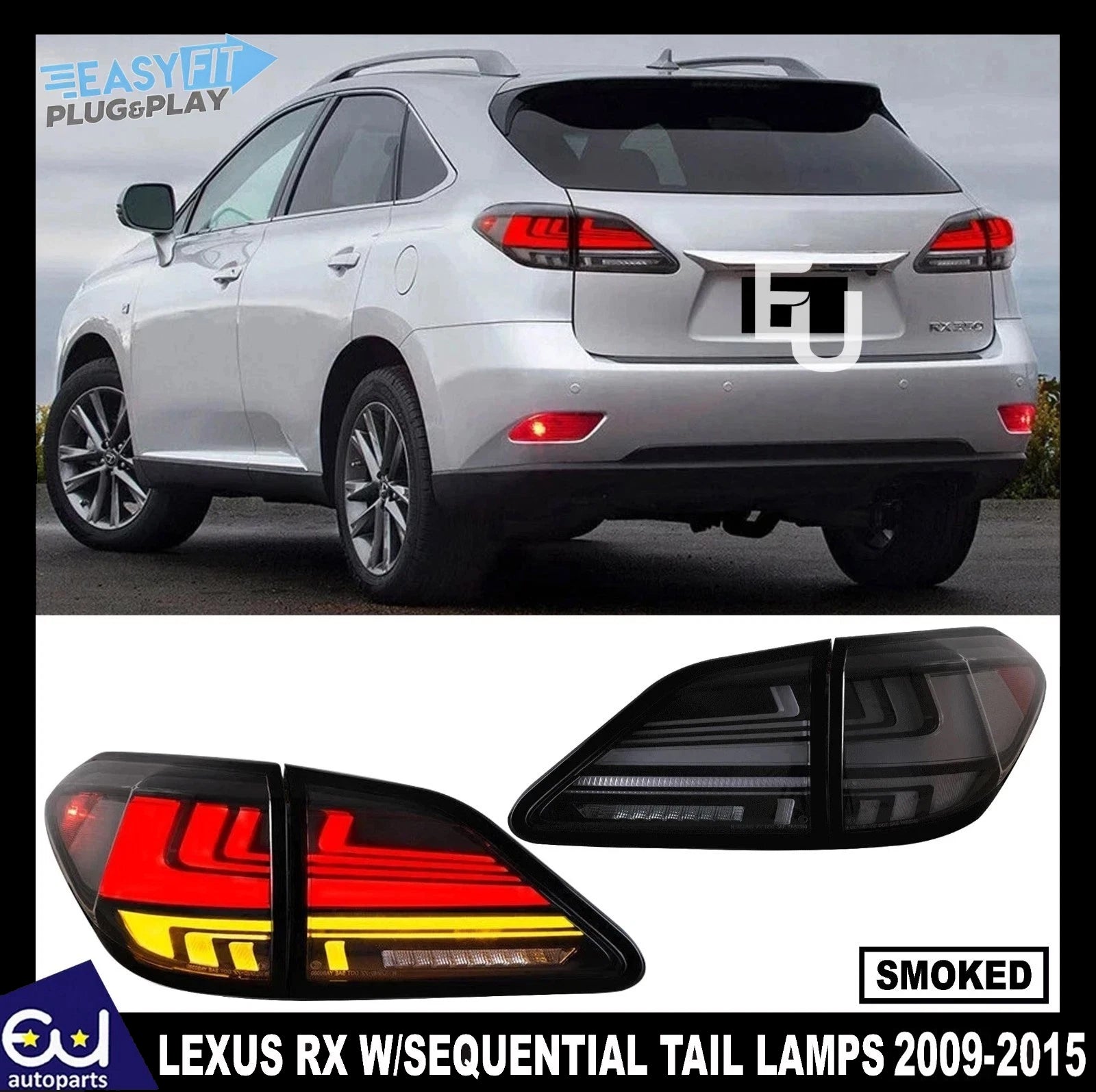 FOR LEXUS RX 350F 450H W/SEQUENTIAL LH+RH PAIR SMOKED LED REAR TAIL LIGHT LAMP