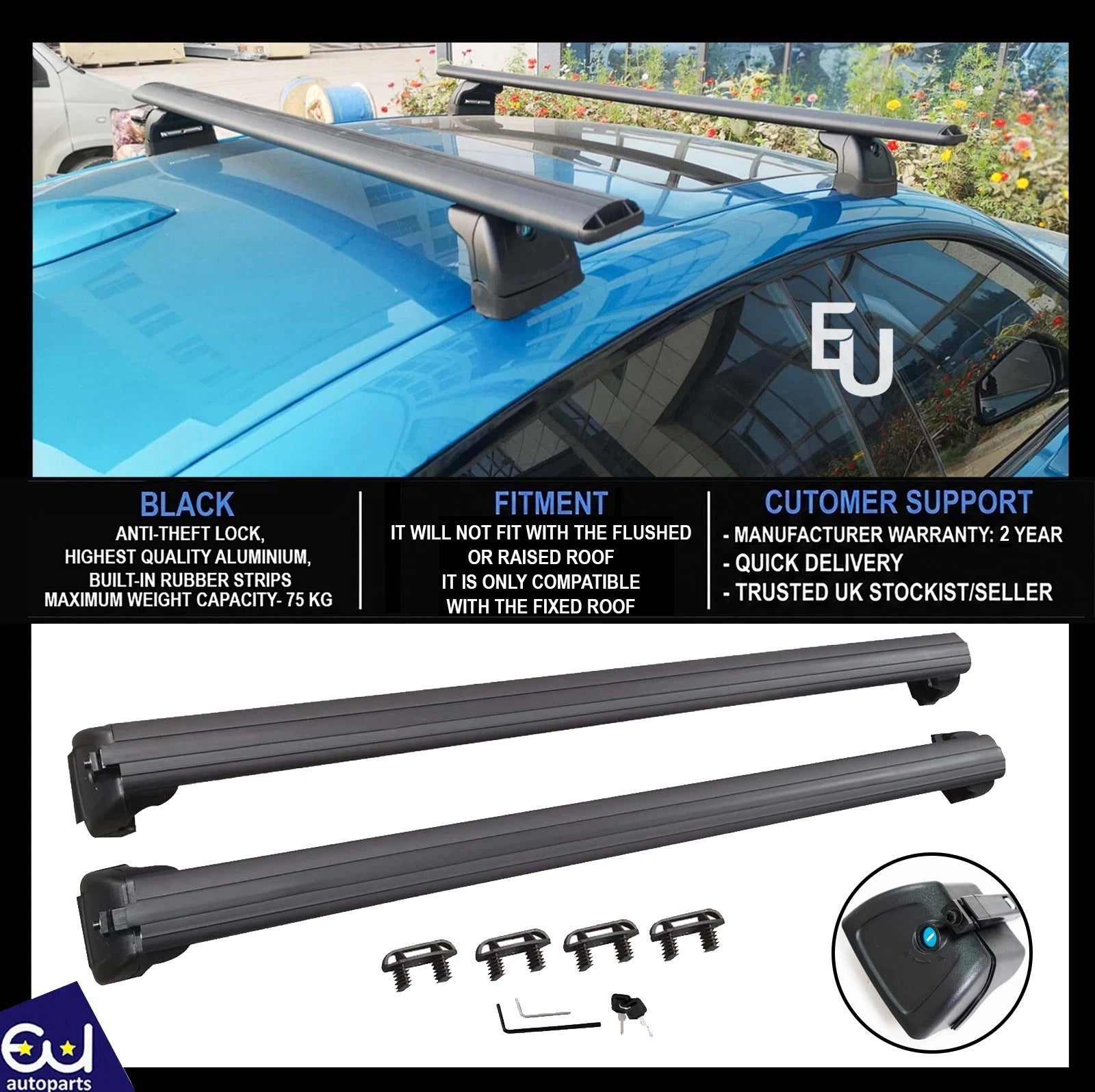 FOR BMW 4 SERIES F32 2013-20 CROSS BAR BARS ROOF RAILS RACK BLACK FIXED POINT