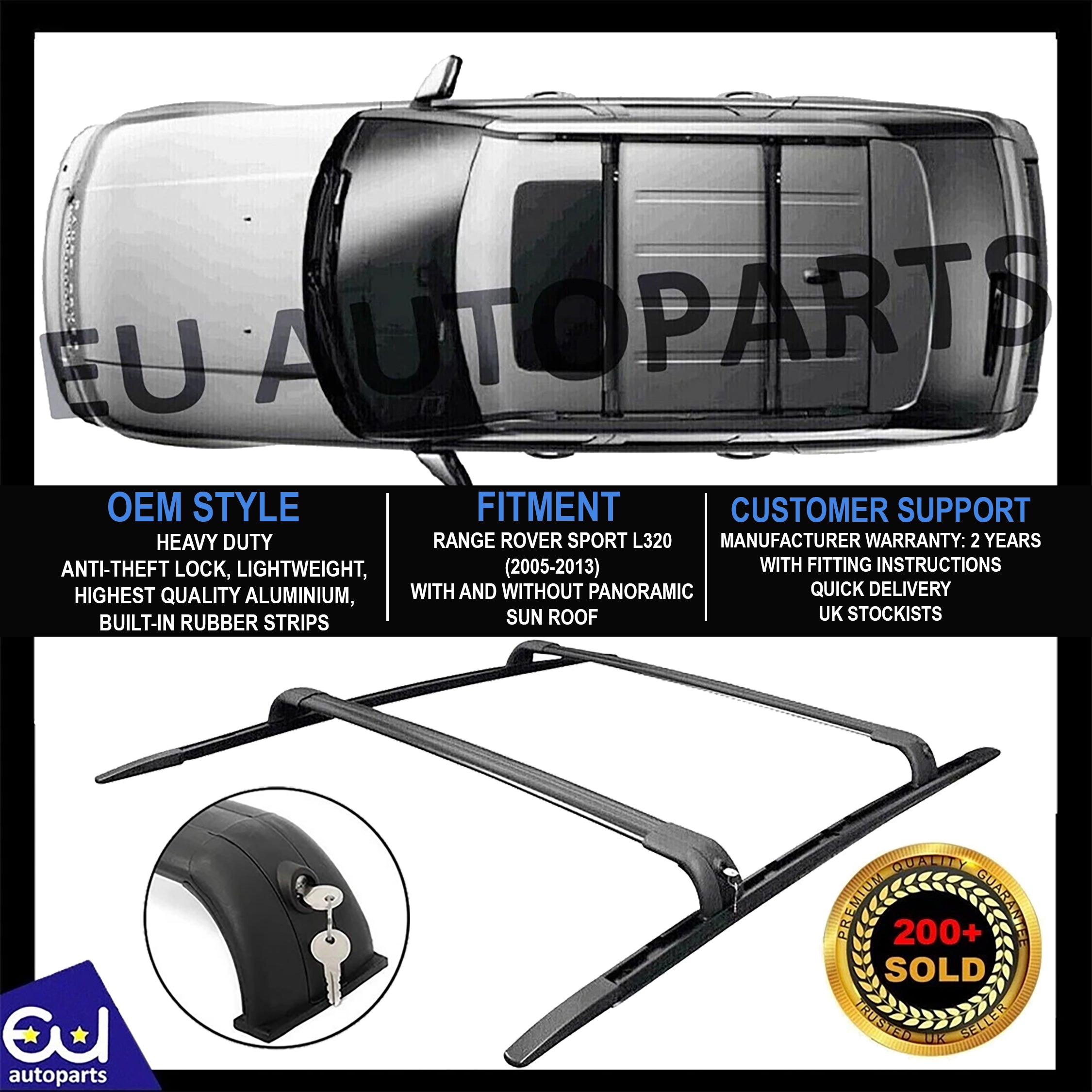 FOR LR RANGE ROVER SPORT L320 ROOF RACK RAILS CROSS BARS BLACK SET KIT 2005-2013