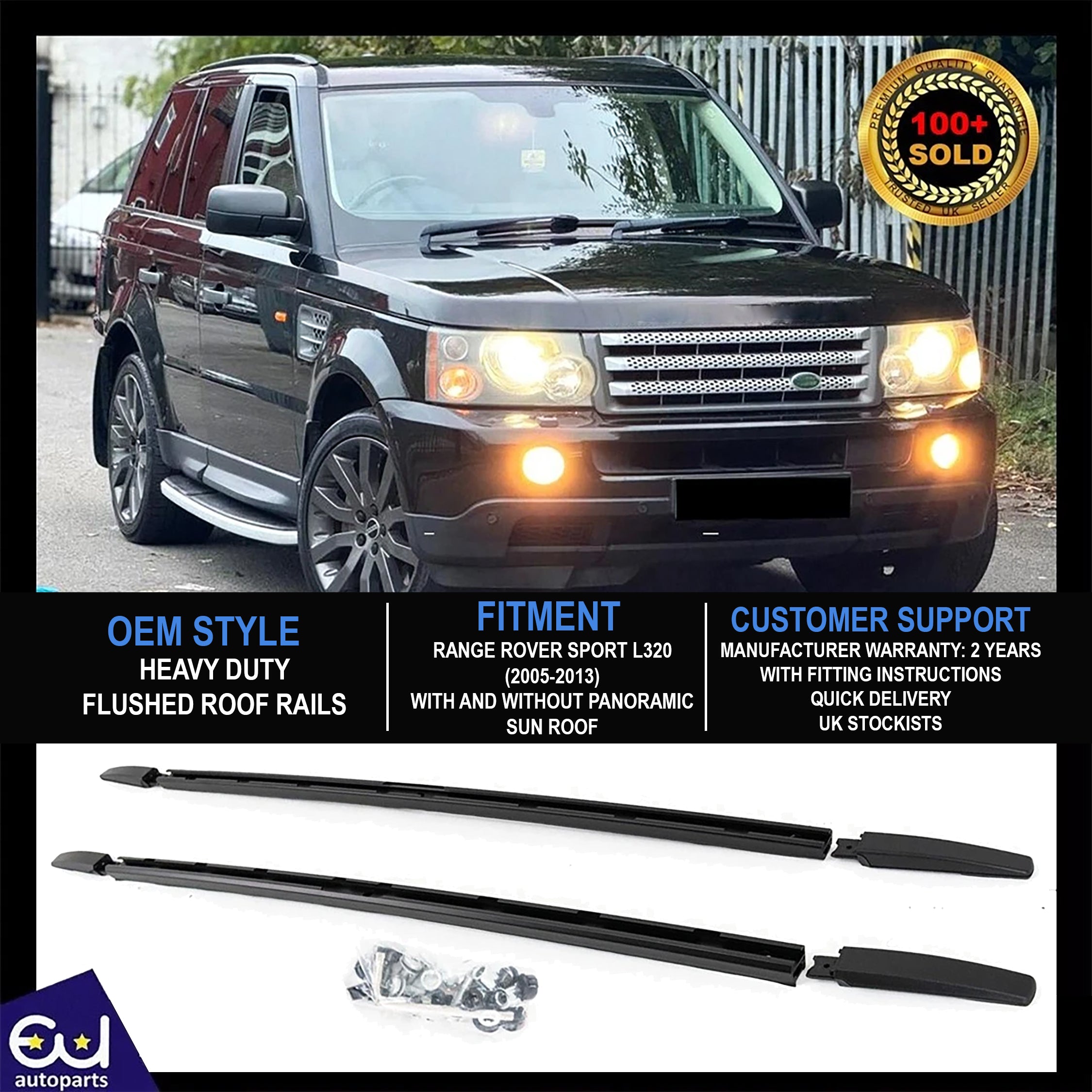 FOR RANGE ROVER SPORT L320 ROOF RAILS RACK CROSS BARS ALUMINIUM BLACK OEM STYLE