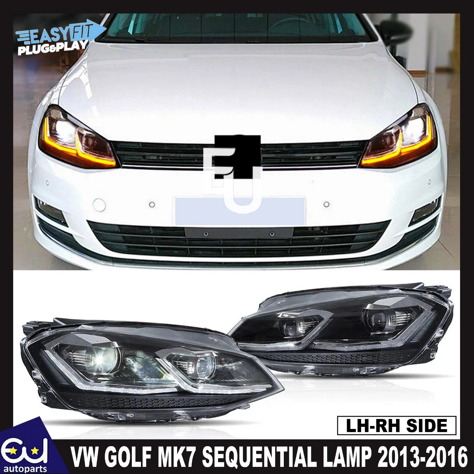 FOR VOLKSWAGEN VW GOLF MK7 PAIR VLAND FULL LED HEAD LIGHTS SEQUENTIAL LAMP 13-16