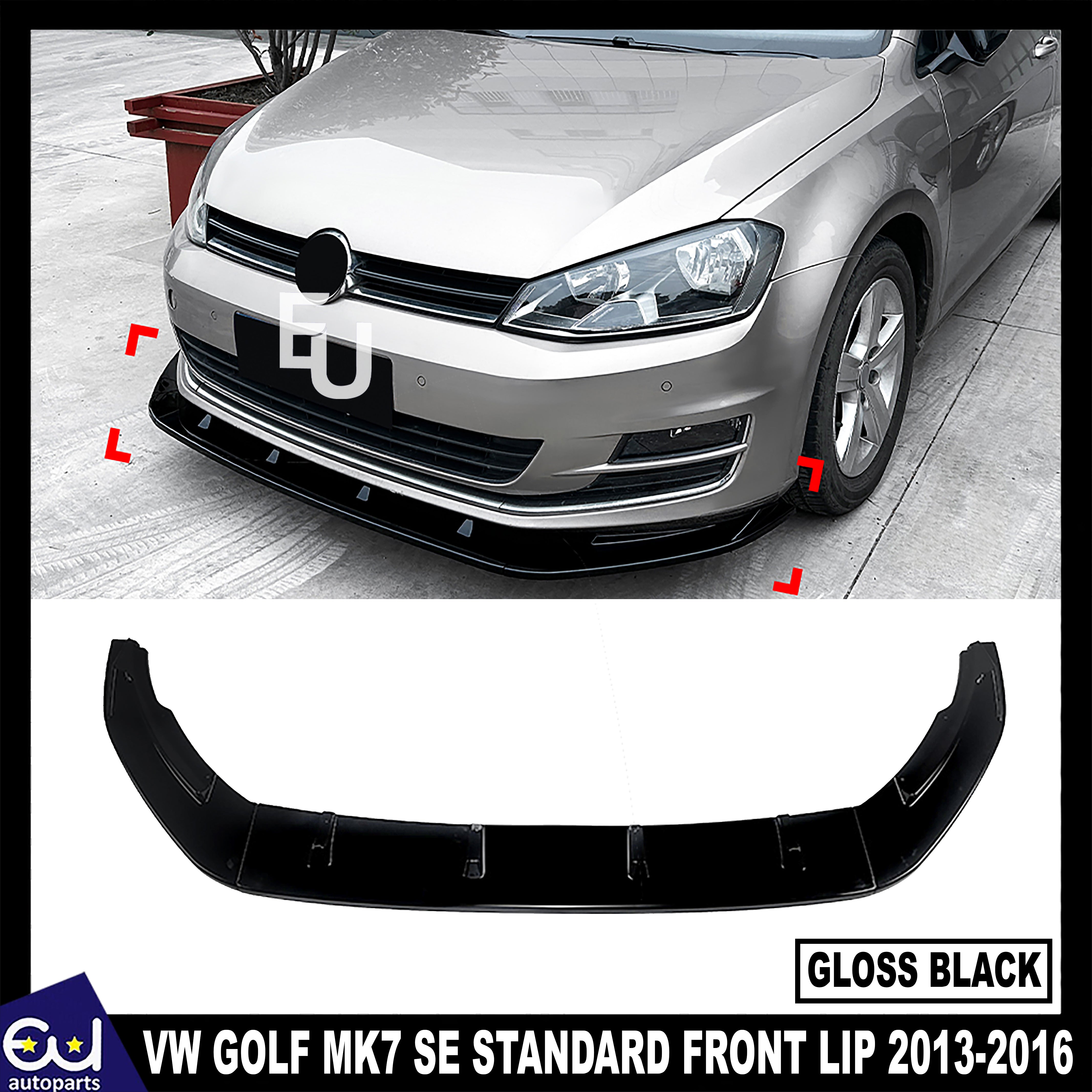 FOR VW GOLF MK7 SE STANDARD TDI TSI GLOSS BLACK FRONT SPLITTER SPOILER LIP 13-16
