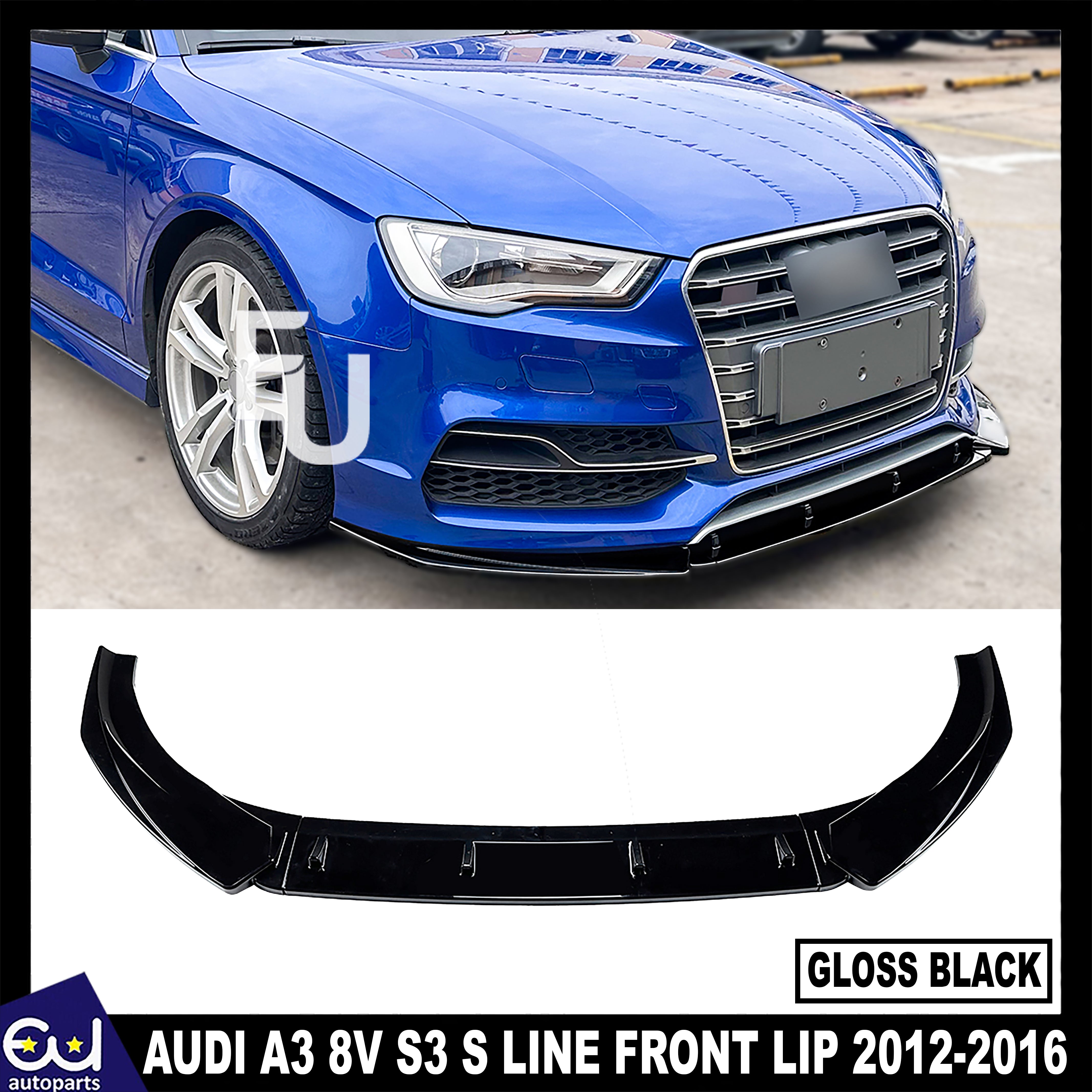 FOR AUDI A3 8V S3 S LINE GLOSS BLACK FRONT SPLITTER SPOILER LIP BODY 2012-16