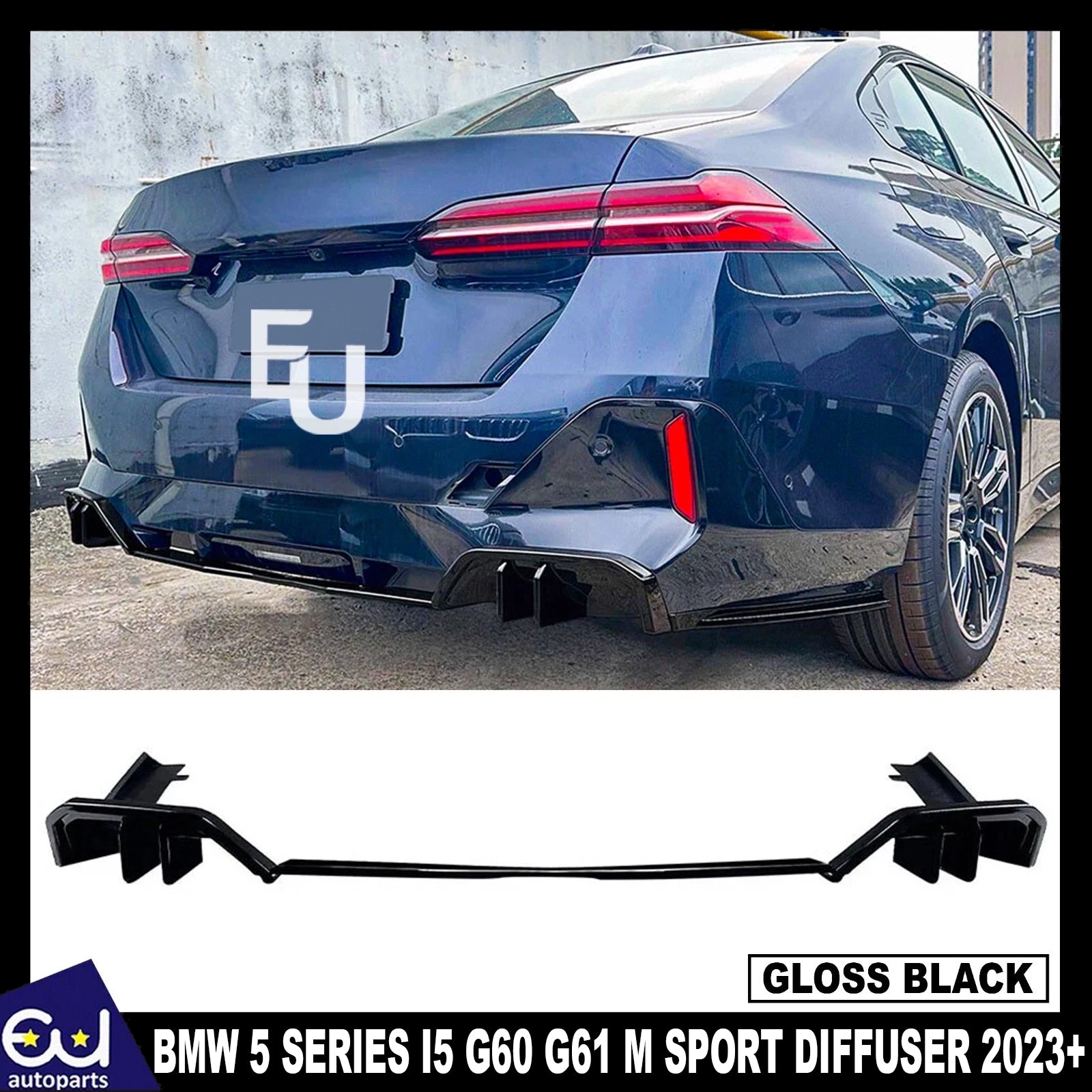 FOR BMW 5 SERIES I5 G60 M SPORT REAR BUMPER DIFFUSER LIP GLOSS BLACK 2024+