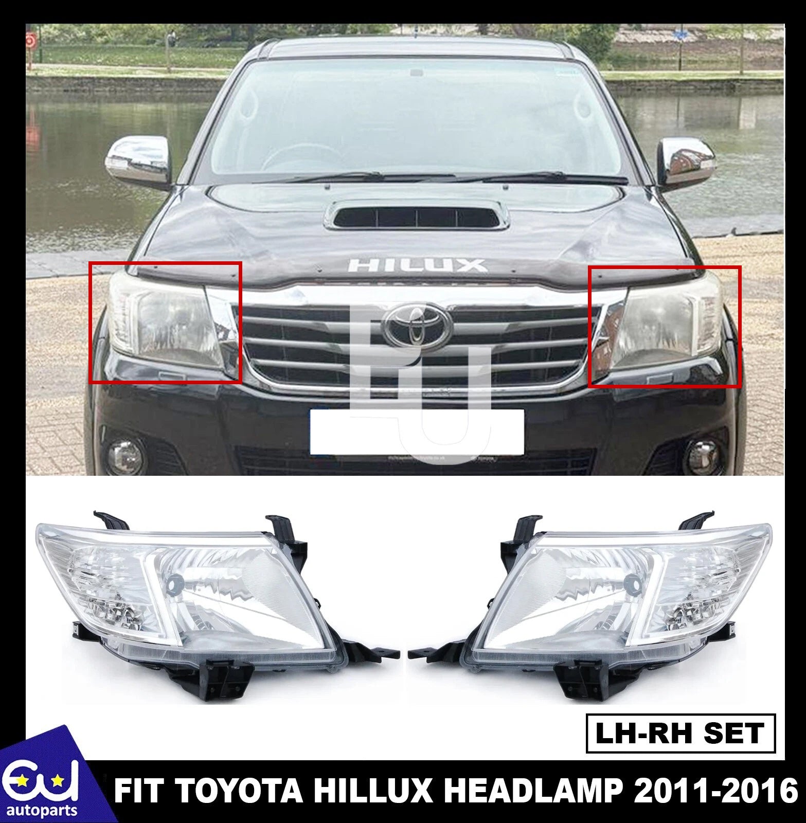 PAIR LEFT RIGHT FRONT HALOGEN HEADLIGHT LAMPS FITS FOR TOYOTA HILUX 2011-2016