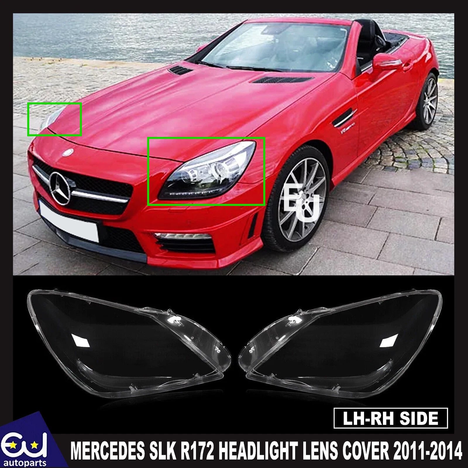 LEFT RIGHT FRONT CLEAR HEADLIGHT LAMP LENS COVER FOR MERCEDES SLK R172 2011-2014