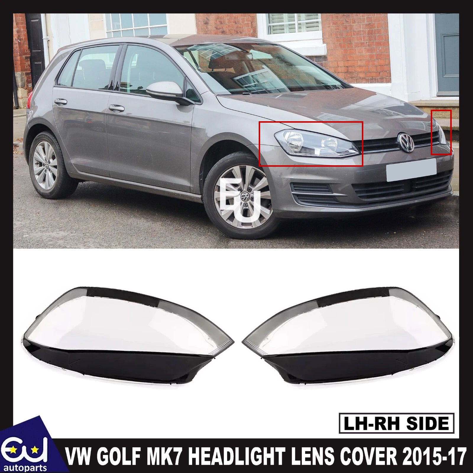 LEFT RIGHT SIDE PAIR HEADLIGHT LENS COVER LAMP FOR VOLKSWAGEN GOLF MK7 2015-2017
