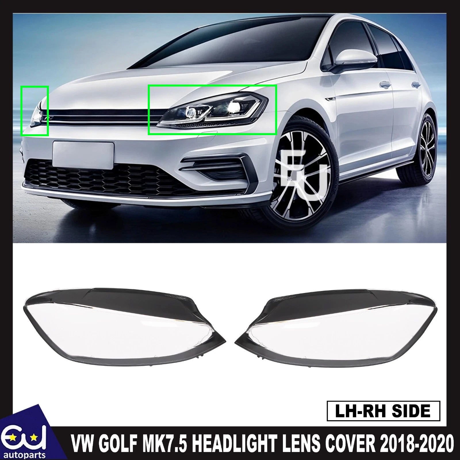 FOR VW GOLF MK7.5 FACELIFT LEFT RIGHT SIDE PAIR HEADLIGHT LENS COVER LAMP 18-20