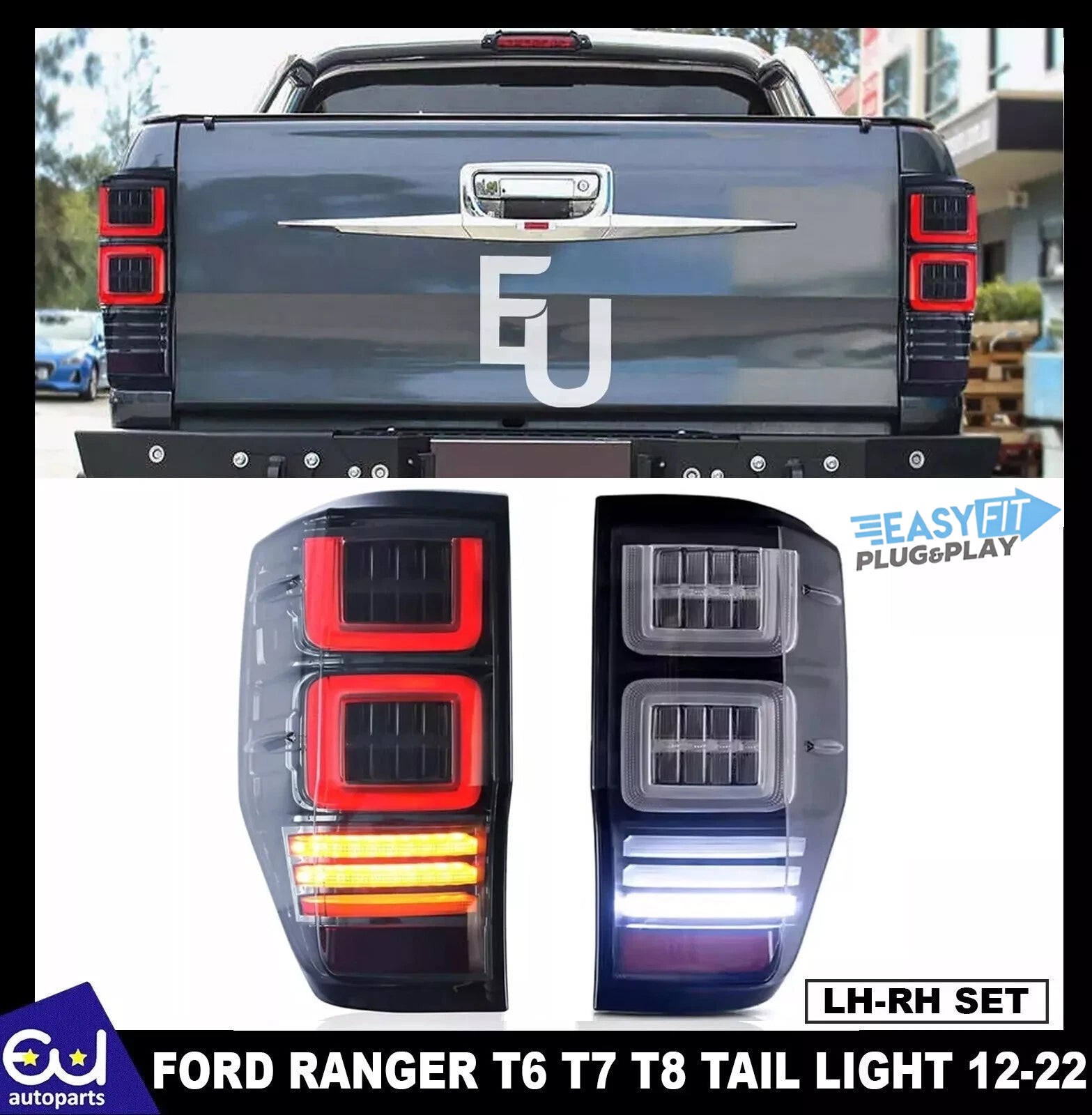 L+R PAIR LED TAIL LIGHTS FOR FORD RANGER T6 T7 T8 W/SEQUENTIAL SIGNAL 2012-2021