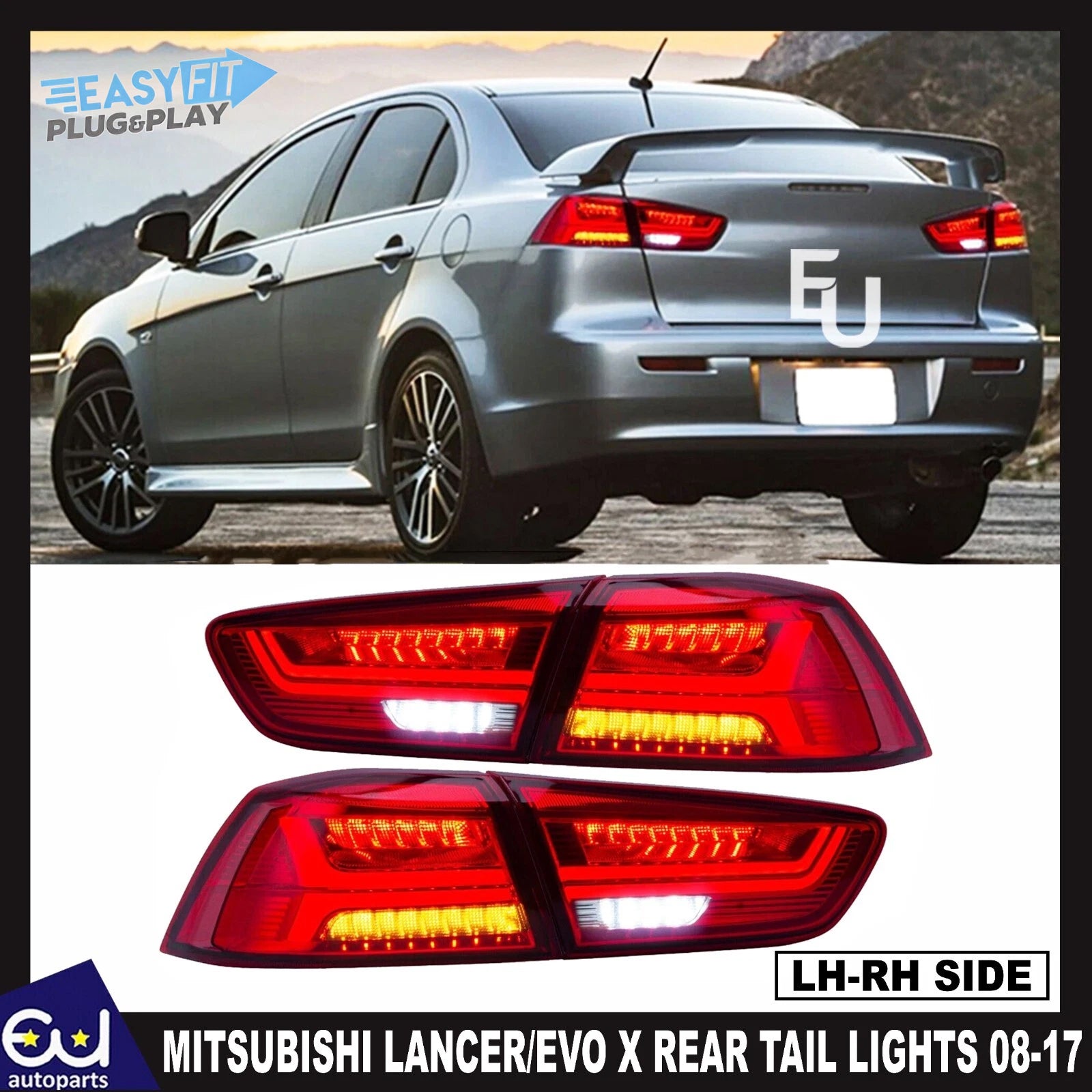 PAIR RED LED TAIL LIGHTS LAMP FOR MITSUBISHI LANCER/EVO X 2008-2017 W/SEQUENTIAL