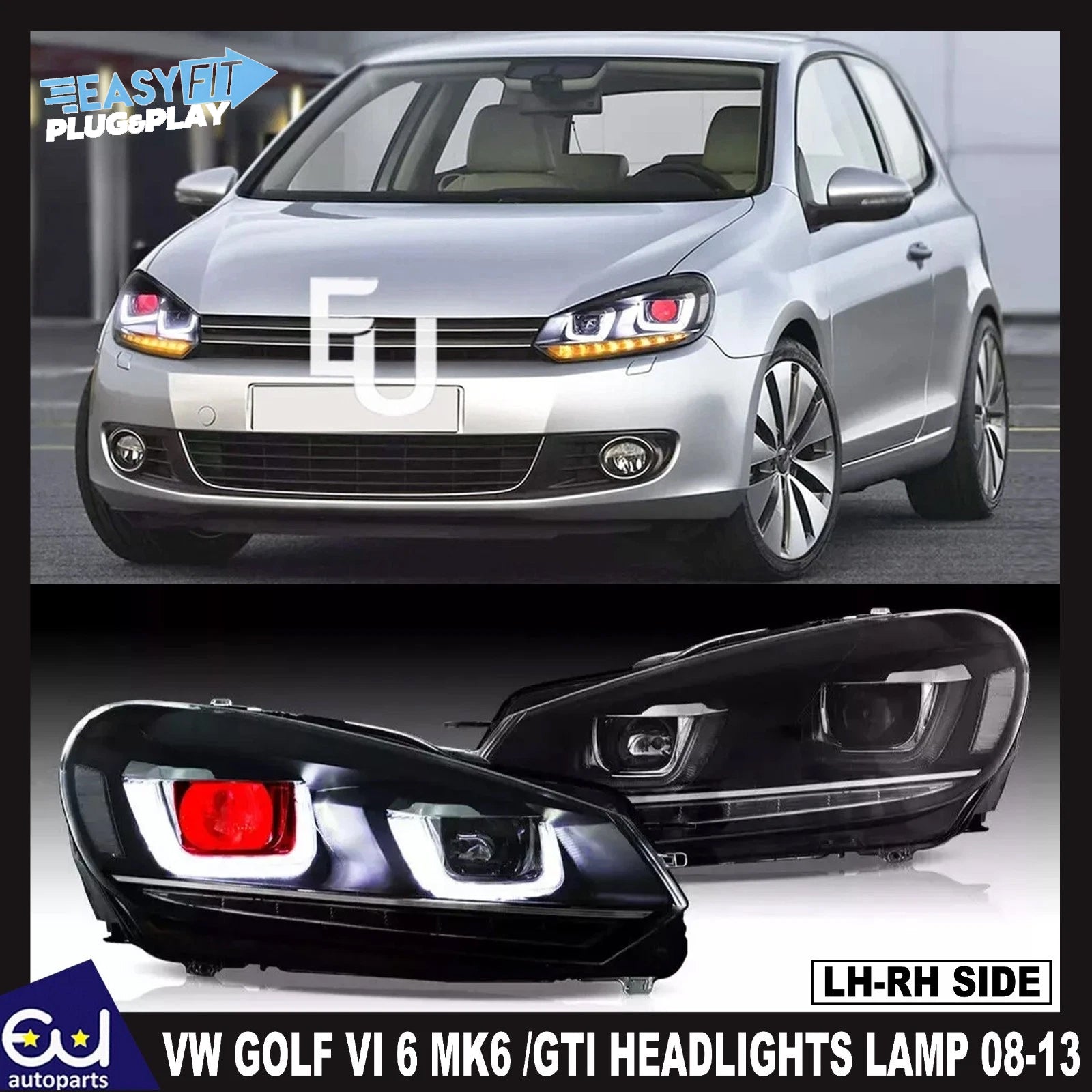 RED DEMON EYES HEADLIGHTS LAMP W/SEQUENTIAL FOR VW GOLF VI 6 MK6 /GTI 2008-2013