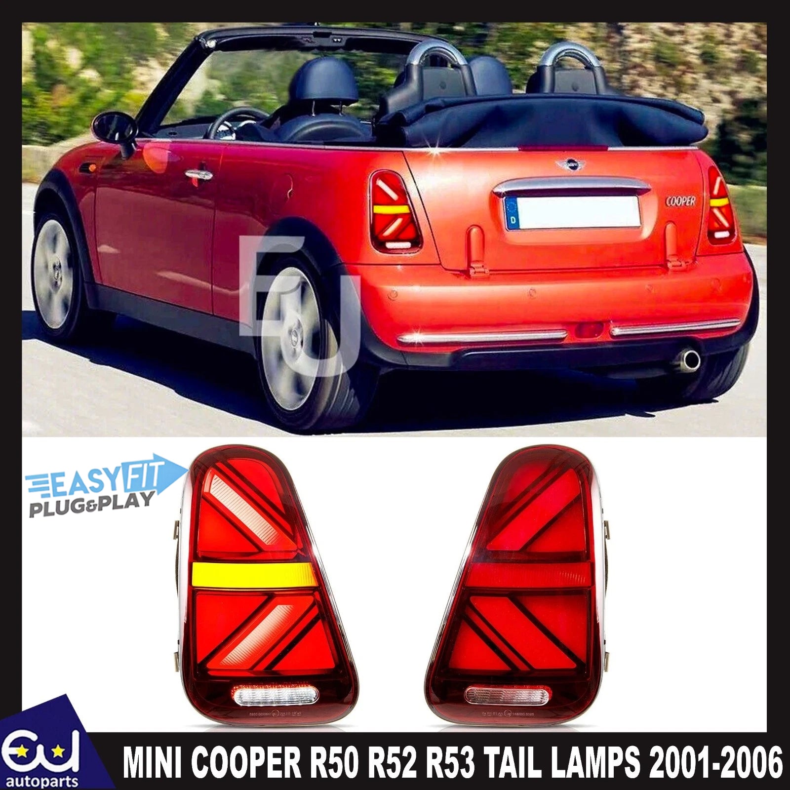 LED REAR LIGHTS RED FOR MINI COOPER R50 R52 R53 2001-2006 TAIL LAMPS W/ANIMATION
