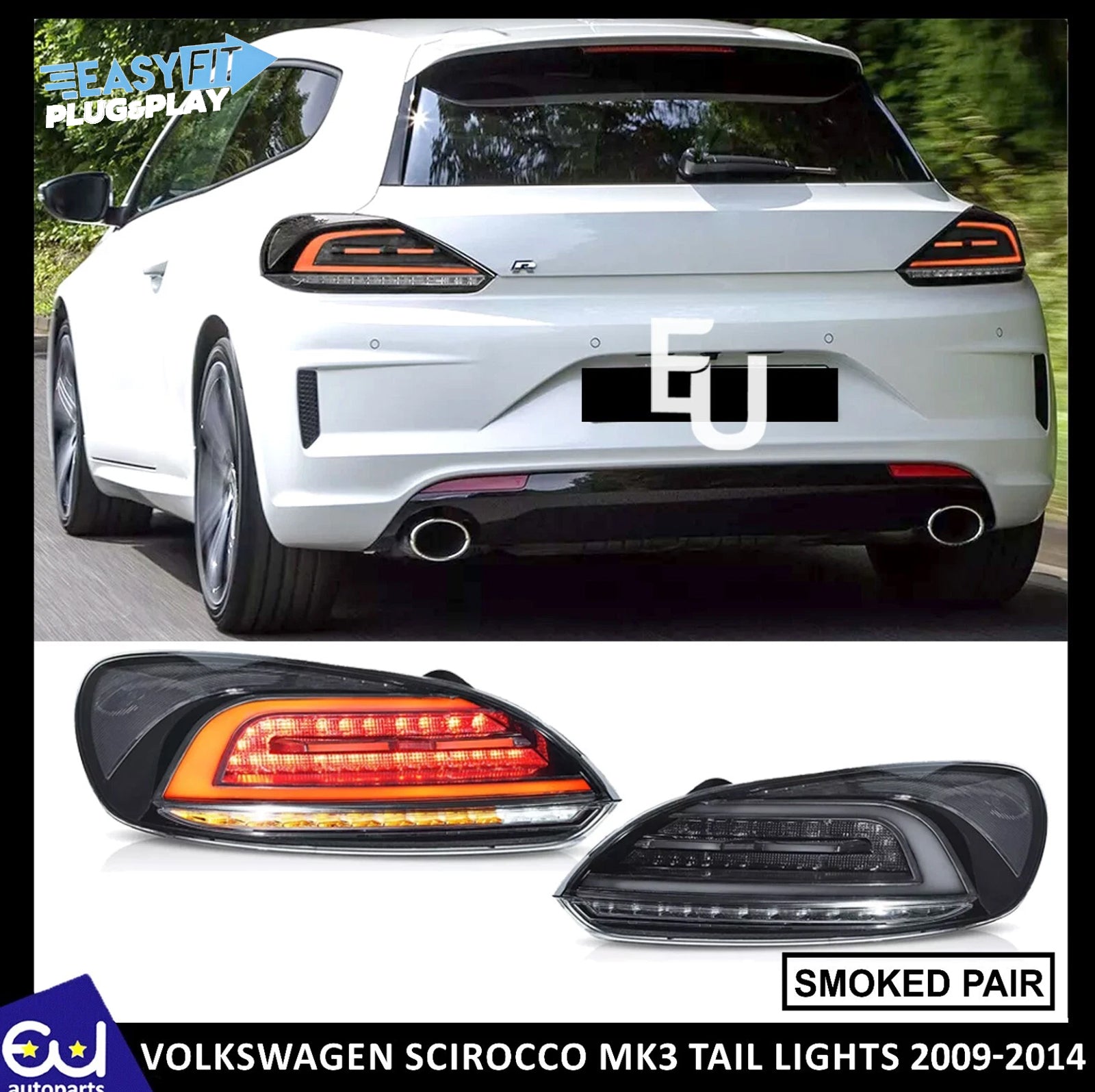 PAIR SEQUENTIAL SMOKED LED REAR TAIL LIGHTS LIGHT LAMP FOR VW SCIROCCO MK3 2009+