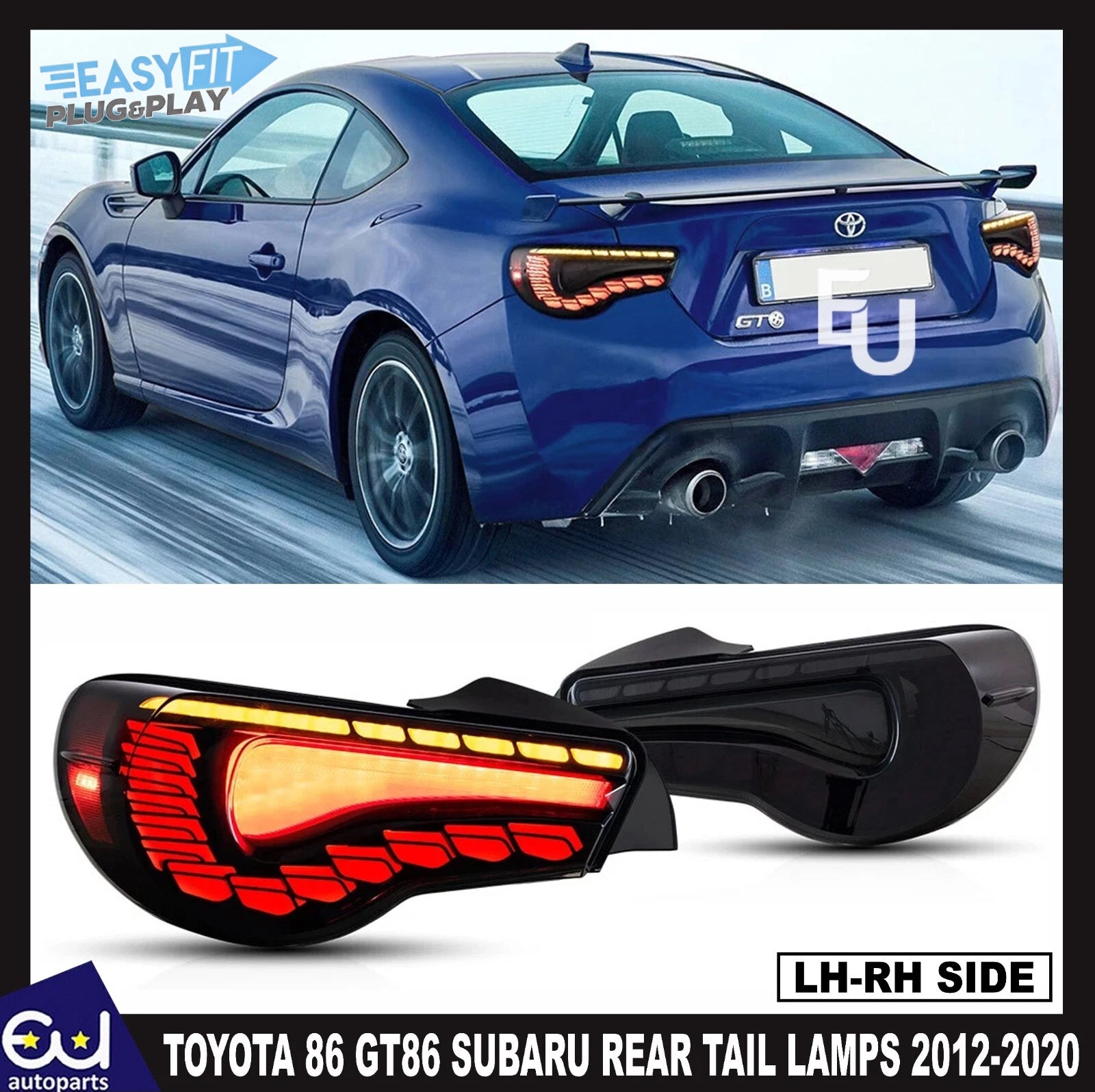 GTS SMOKE LED REAR LIGHTS FOR TOYOTA 86 GT86 SUBARU BRZ 2012-2020 TAIL LAMPS