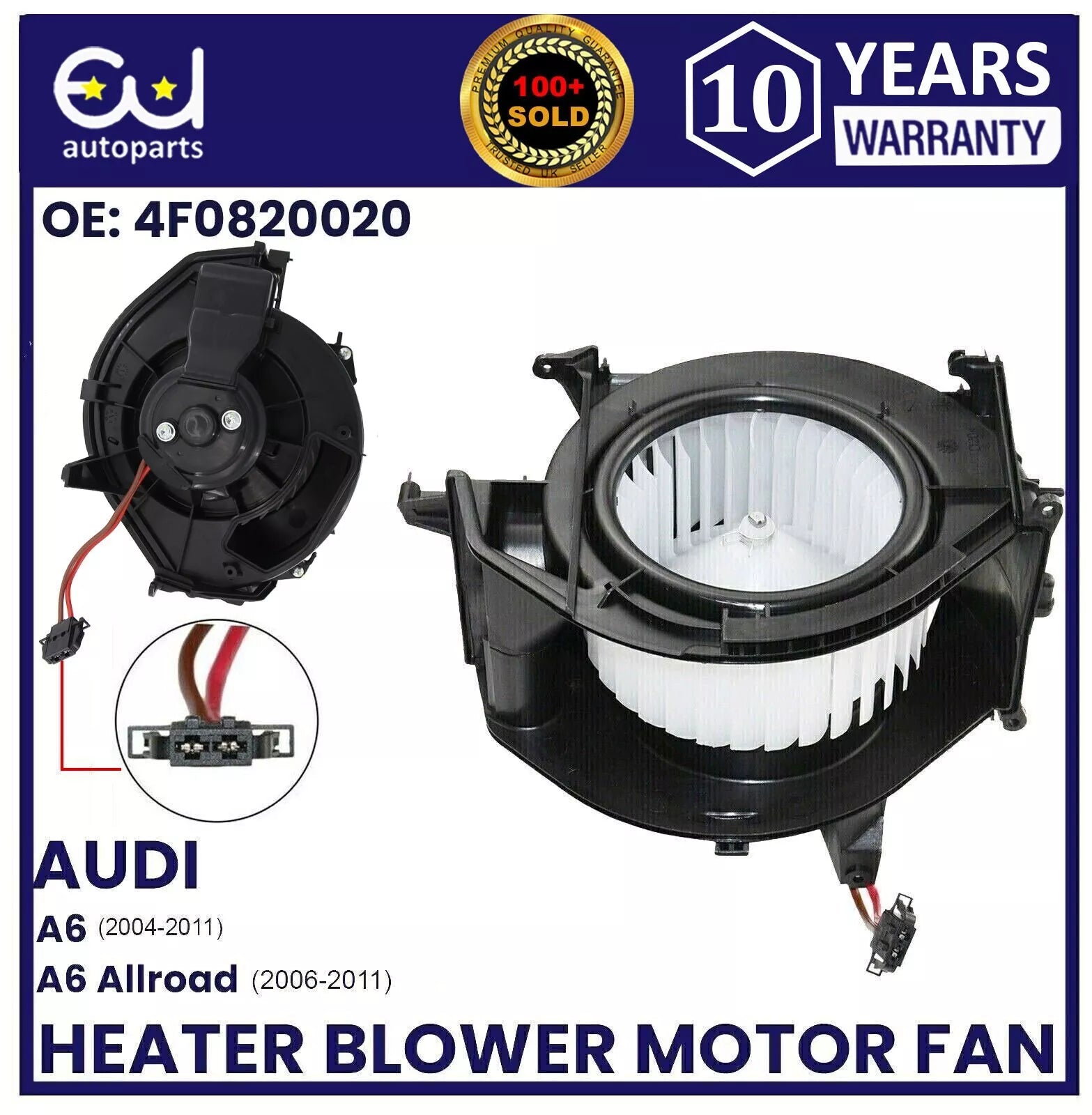 HEATER BLOWER MOTOR FAN WITH CLIMATE CONTROL FOR AUDI A6 C6 2004-2011 4F0820020