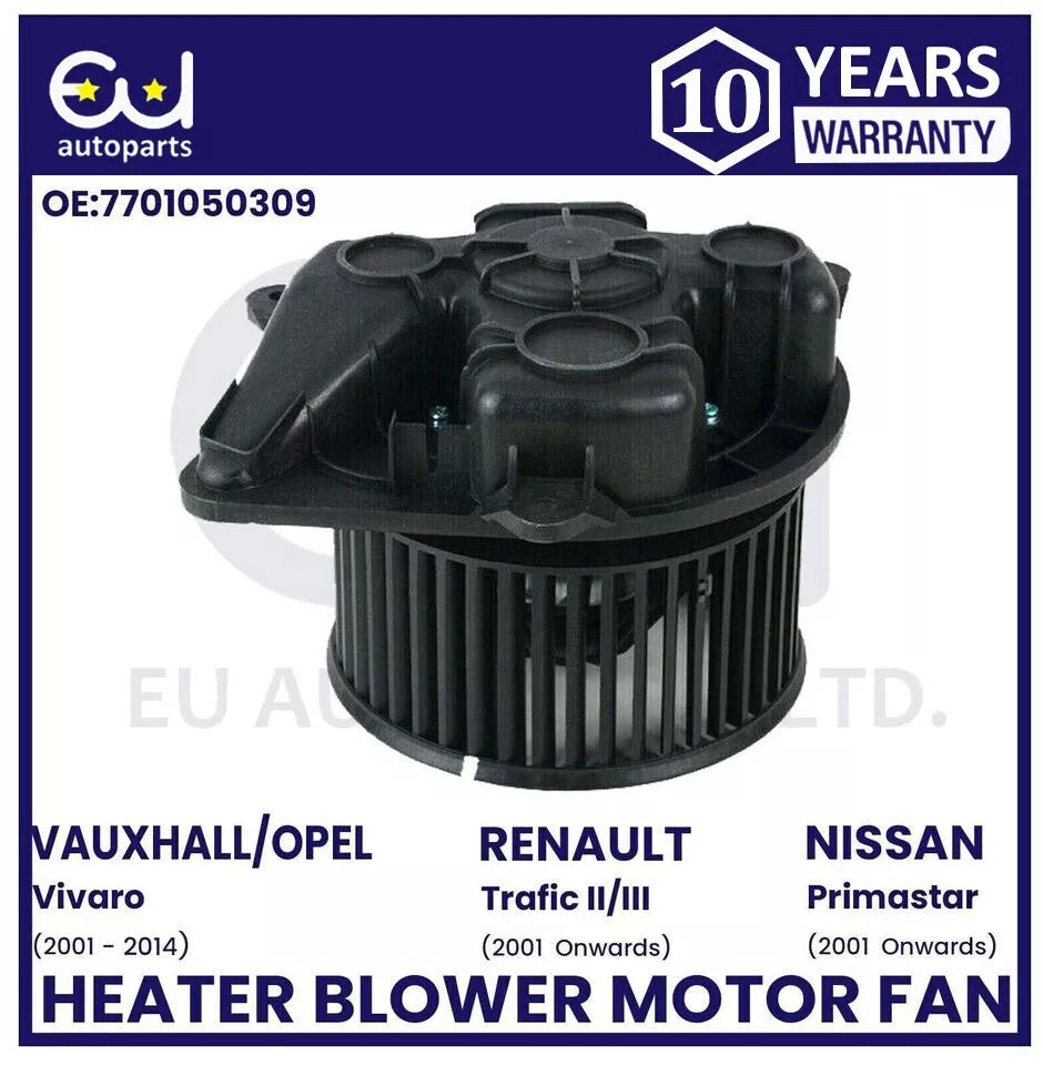 Heater Blower Motor Fan For Vauxhall Vivaro A (2001-2014) Without Air Conditioning – RHD, Anti-Clockwise Rotation